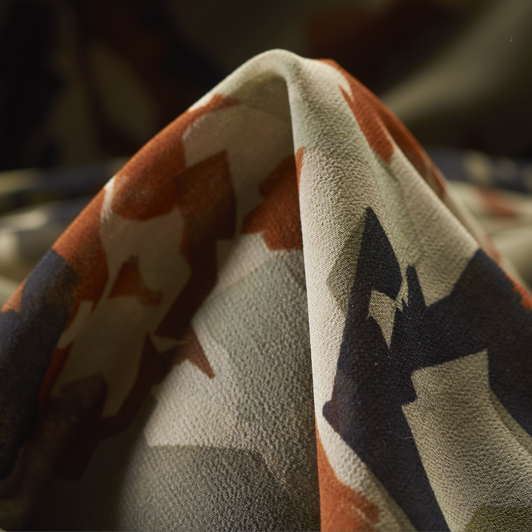 Szyfon, Drukowane, Camouflage, Opal Gray&Adobe