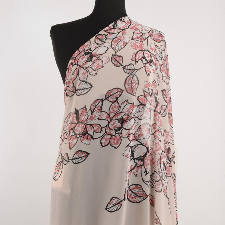 CRÊPE, PRINTED, TRANSPARENT, ROSEWATER&RAVEN BLACK
