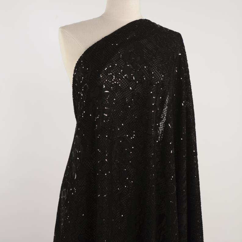SEQUIN, EMBROIDERED, JET BLACK