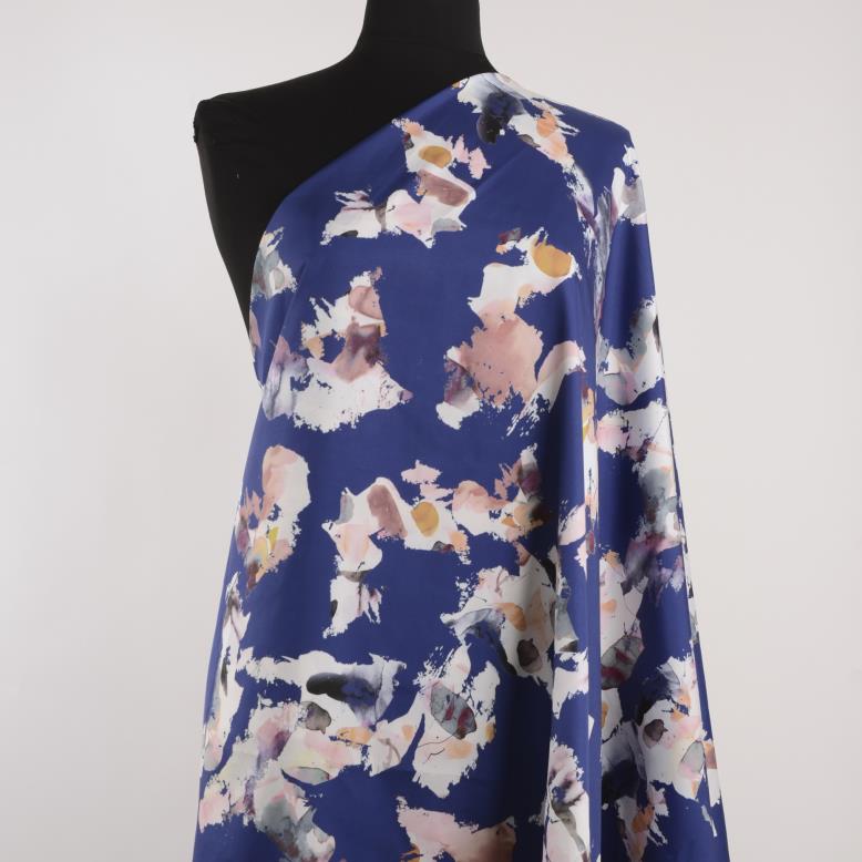 SATIN, PRINTED, DEEP ULTRAMARINE&BRILLIANT WHITE