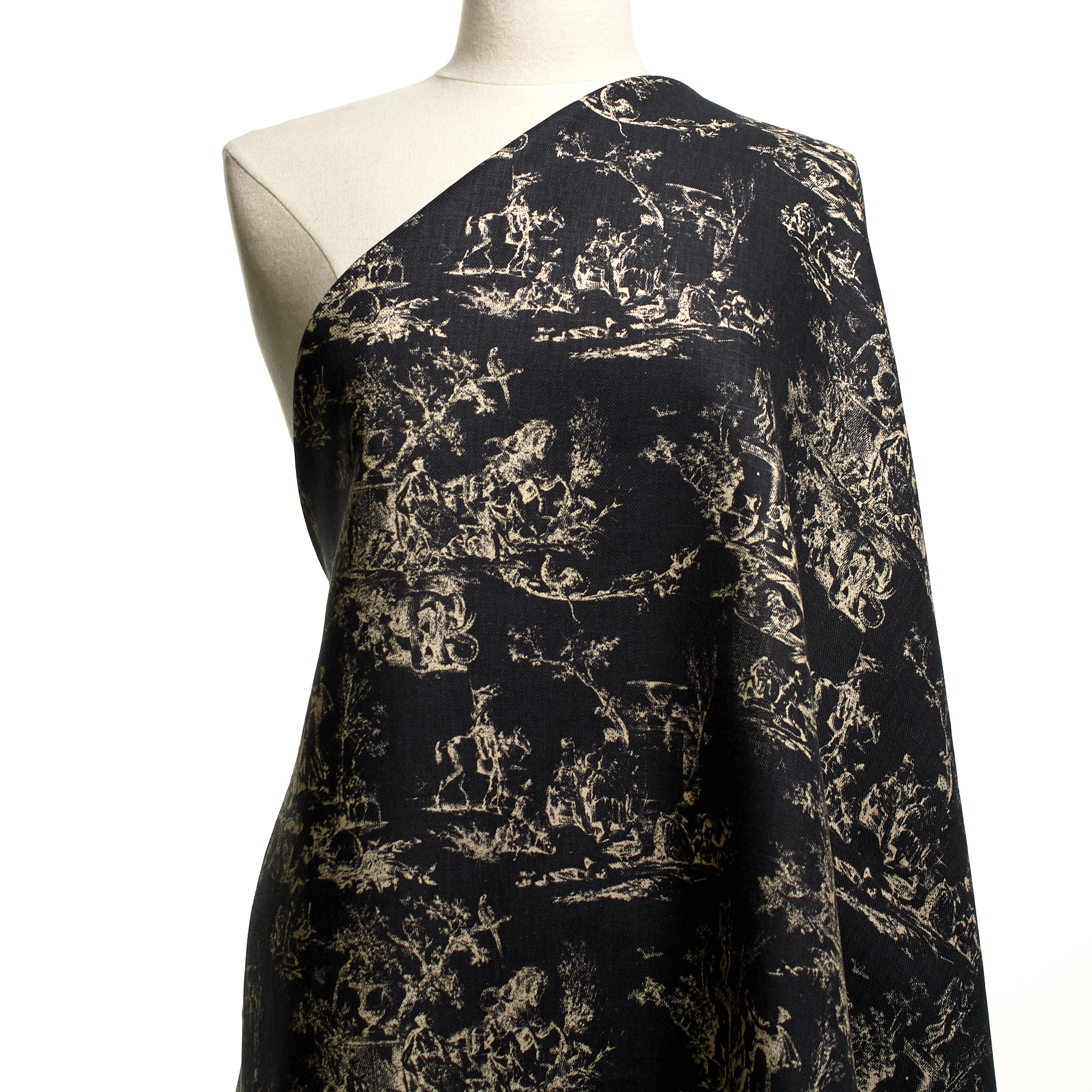 Twill, Leinen, Toile de Jouy, Antique White&Jet Black