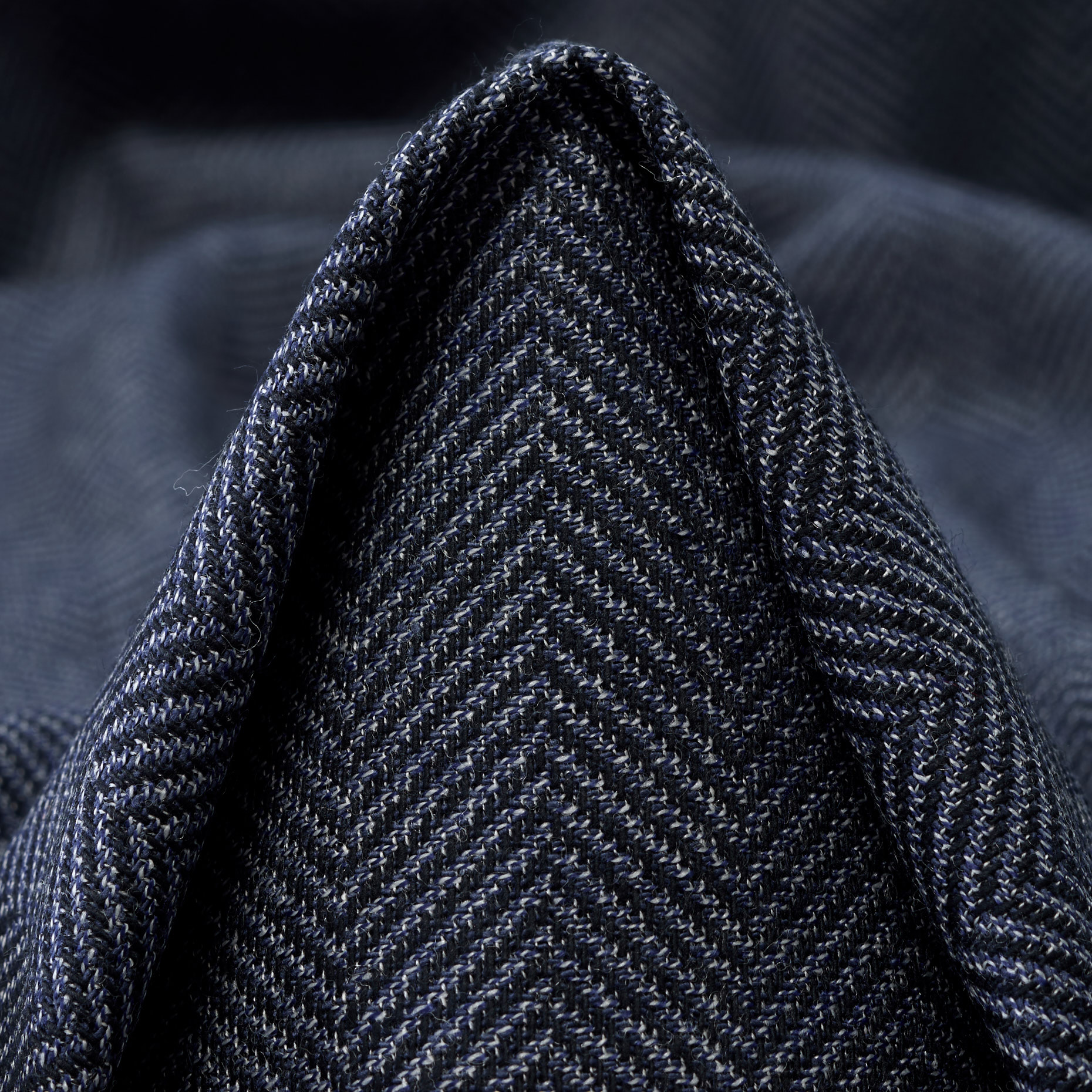 Fischgrat, Baumwolle, Schurwolle, Blue Indigo&Raven Black