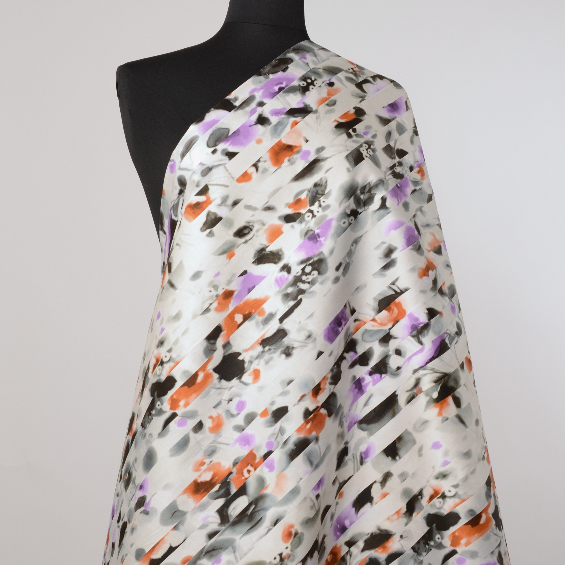 SATIN, COTTON ELASTIC, PRINTED, MANDARIN&LILAC