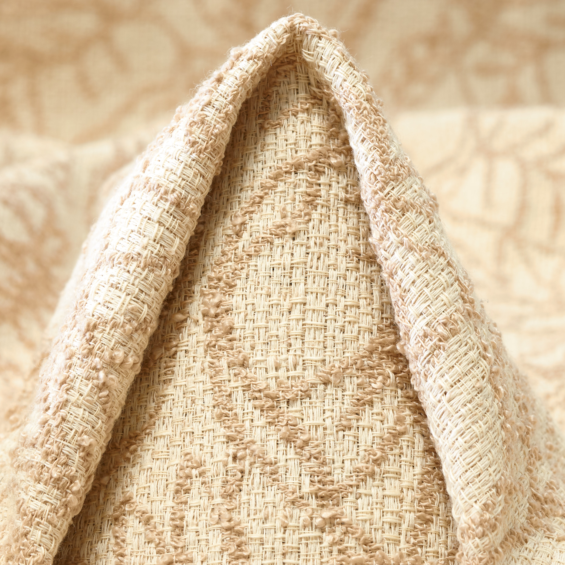 Jacquard, Cotton, Floral, Antique White&Pink Tint