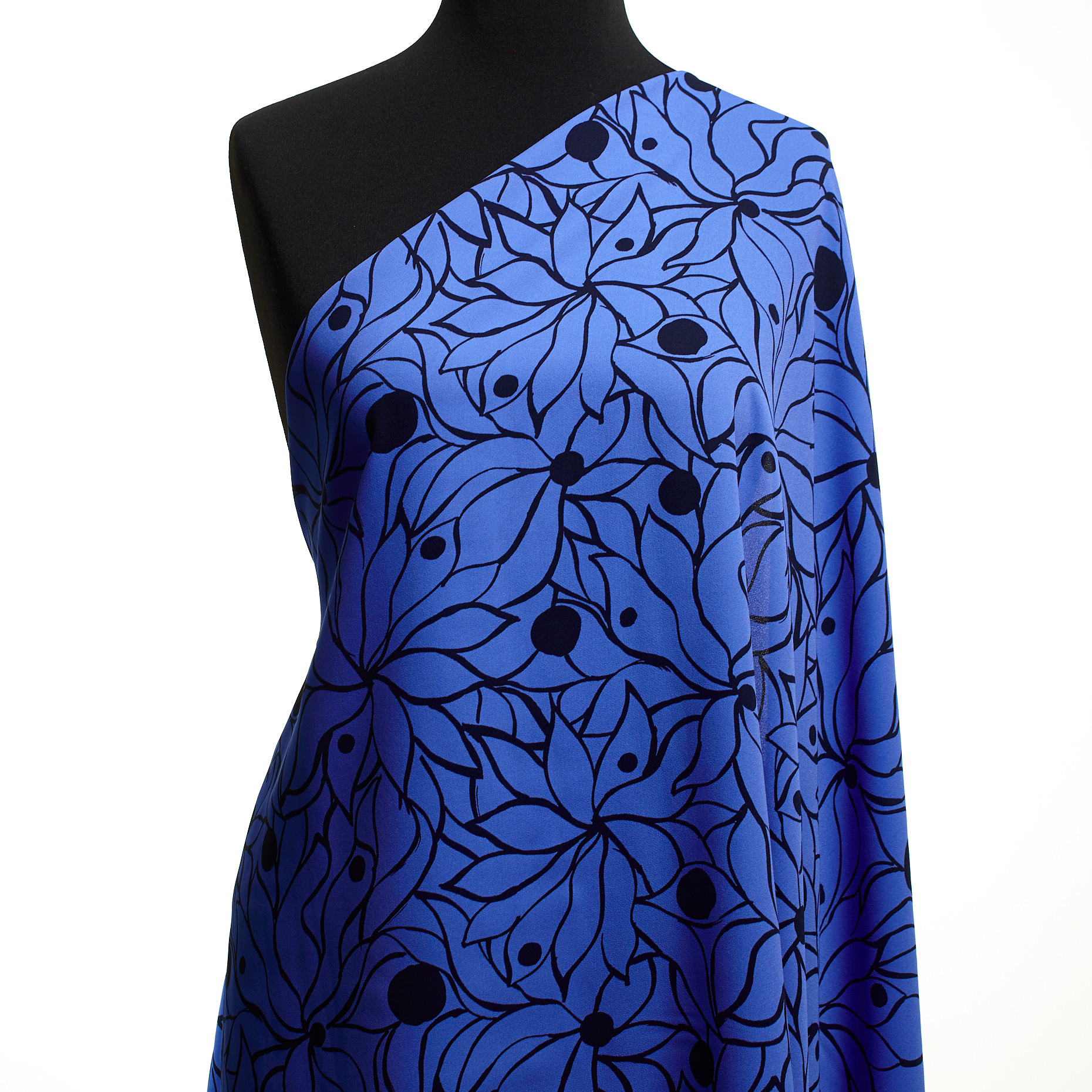 CRÊPE DE CHINE, VISCOSE, PRINTED, CORNFLOWER BLUE&PARISIAN NIGHT
