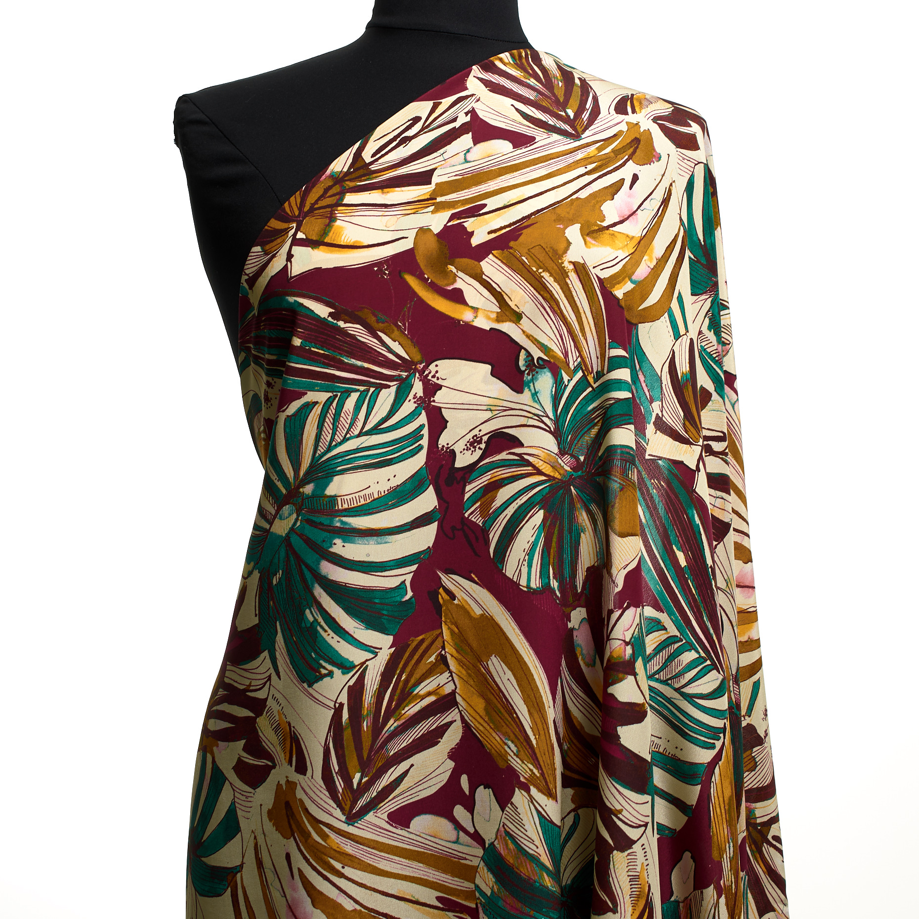 Crêpe, Silk, Printed, Ecru&Cerise
