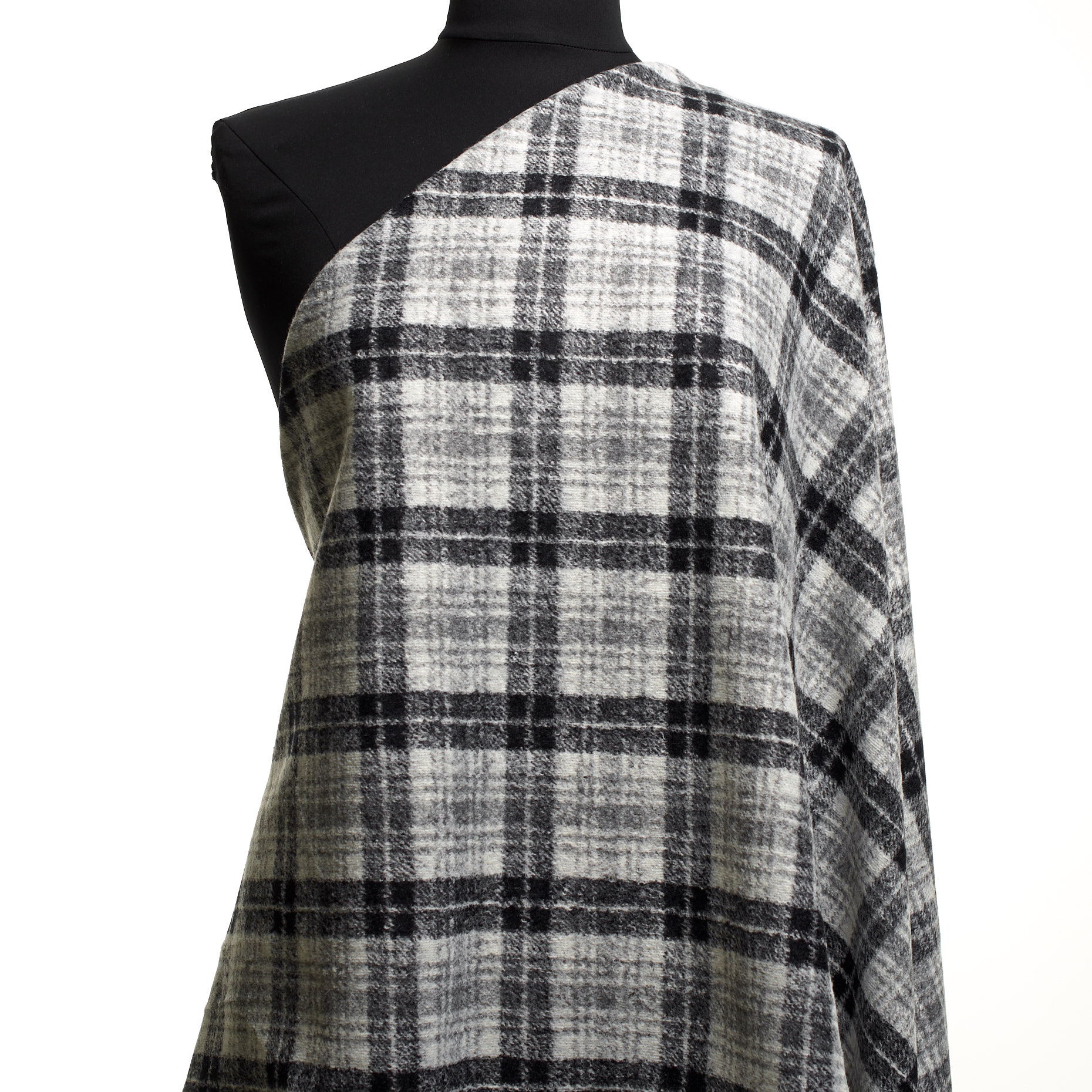Jersey, Wolle Mix, Karo, Raven Black&Brilliant White