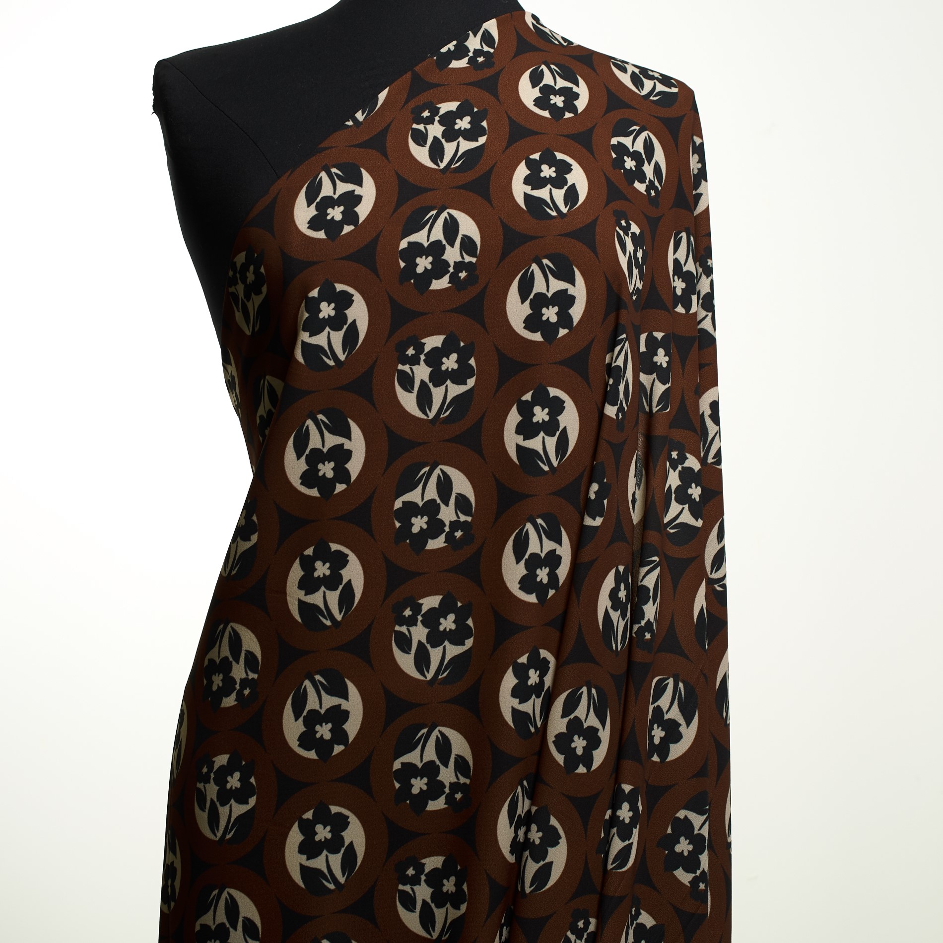 CRÊPE DE CHINE, FLORAL, ELASTIC, CINNAMON
