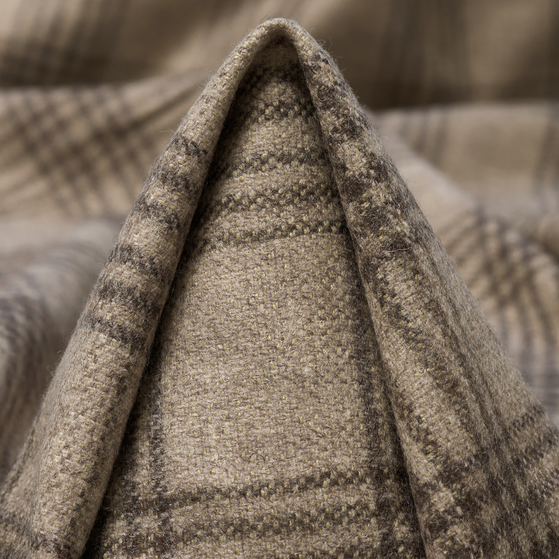 Gekochte Wolle, Kaschmir Mix, Karo, Silver Cloud&Walnut