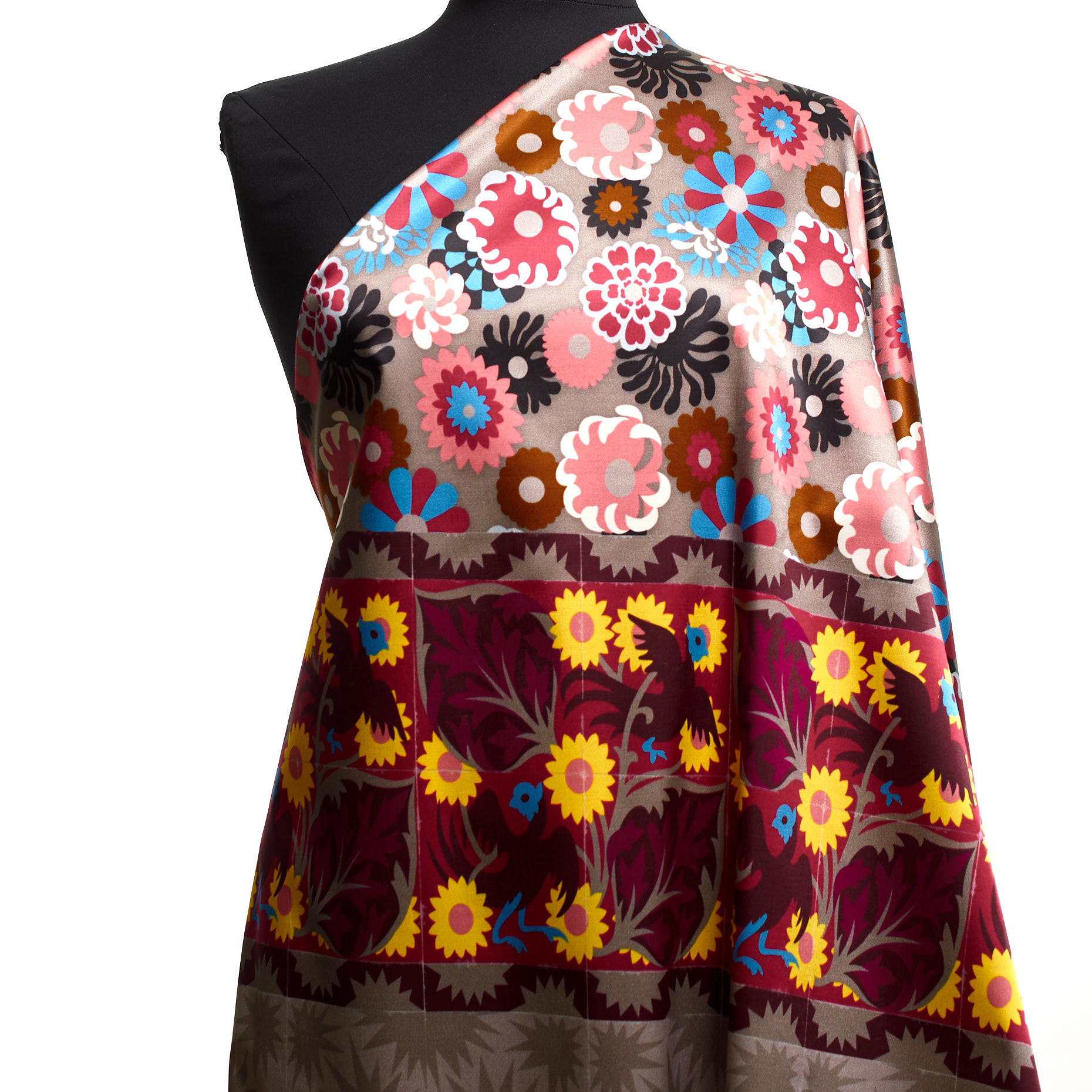 Sateen, Viscosa, Floreale, Fuchsia Red&Yellow Balloon