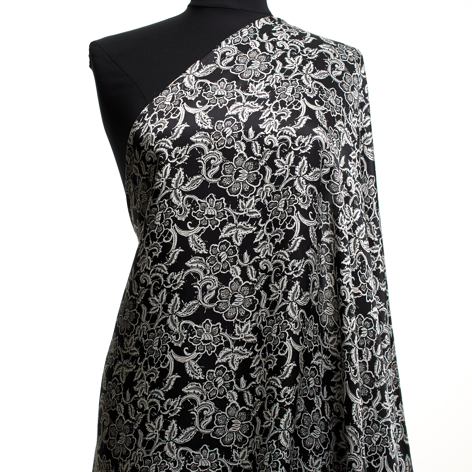 SATIN, SILK, FLORAL, BLACK&WHITE