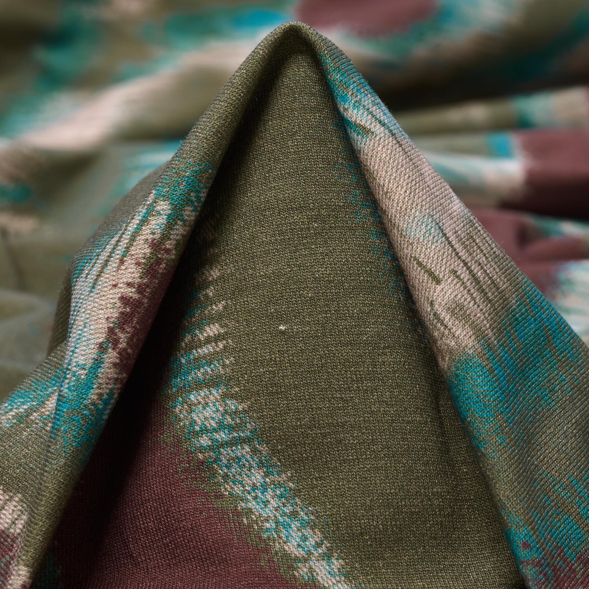 Single Jersey, Wiskoza, Wydrukowany, Merlot&Sage