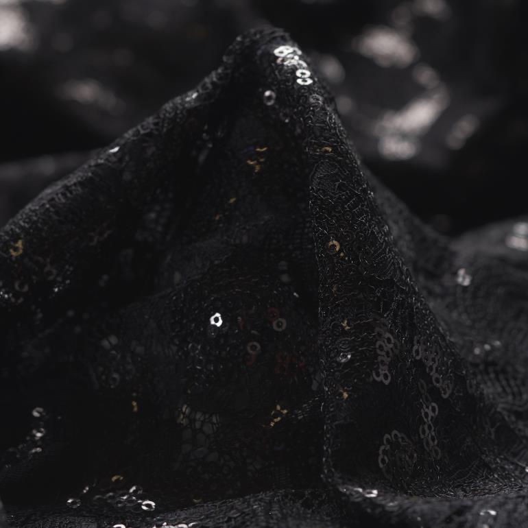 Pizzo, Paillettes, Misto Viscosa, Raven Black
