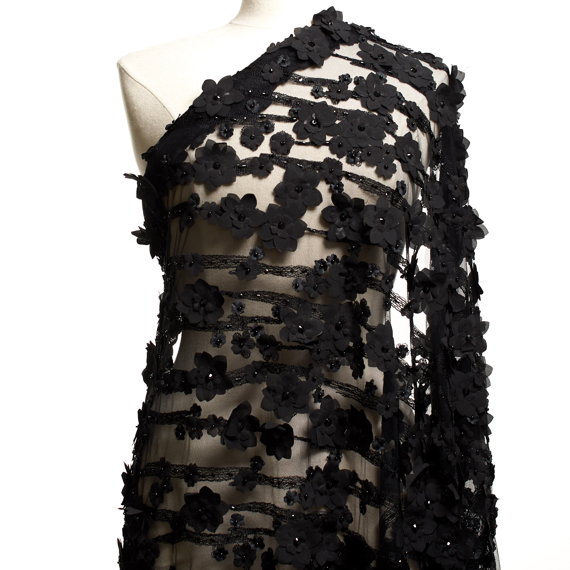 Tulle, Embroidered, Floral, Jet Black