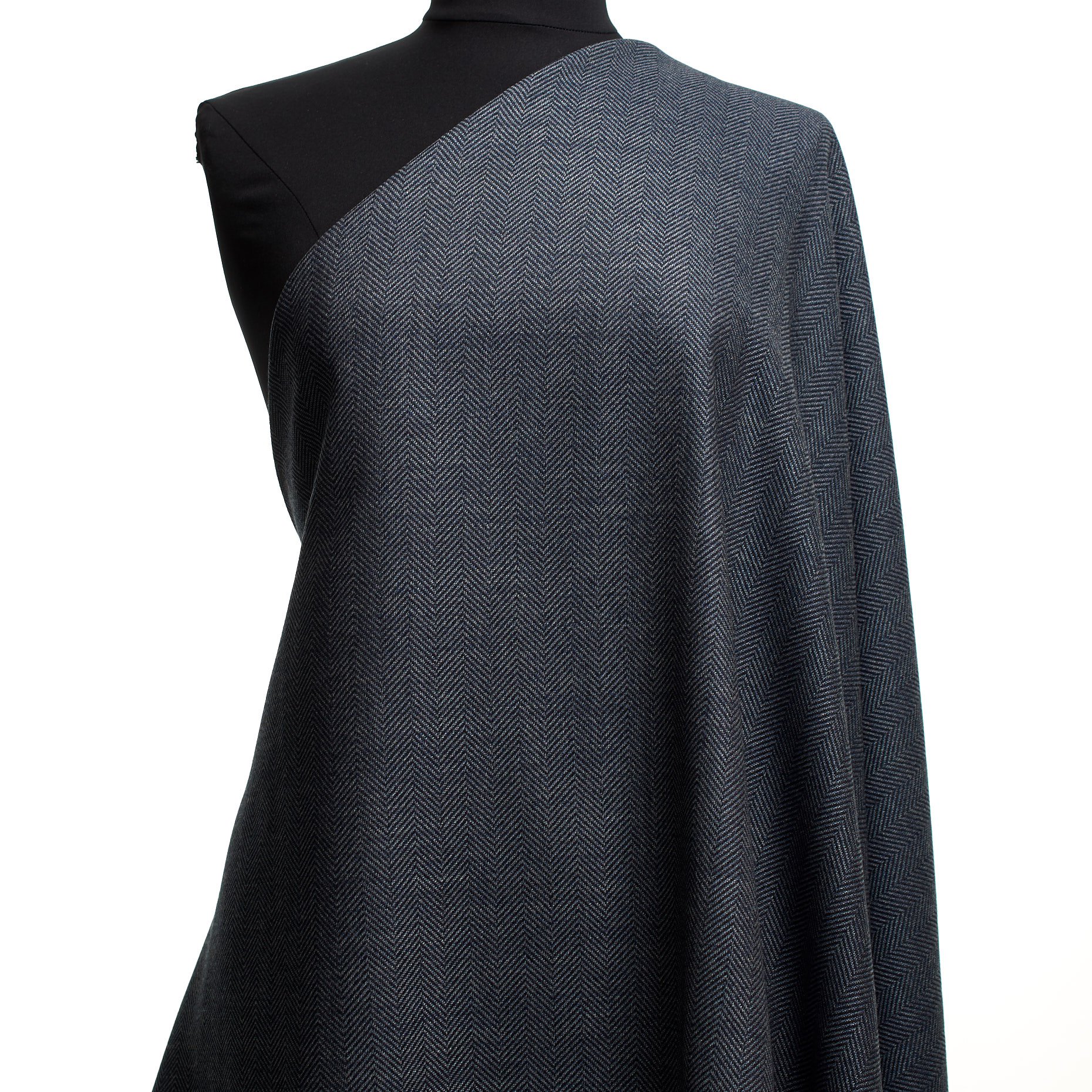 Fischgrat, Baumwolle, Schurwolle, Blue Indigo&Raven Black