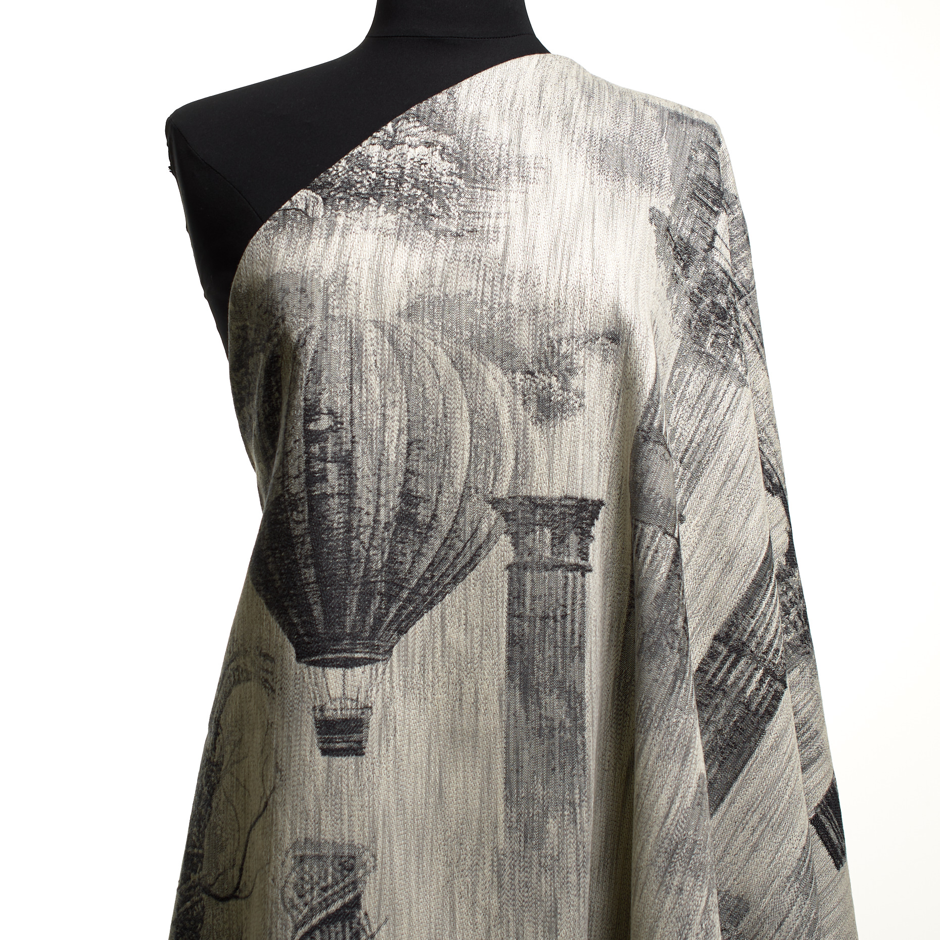 Jacquard, Cotone, Tela di Jouy, Barely Blue&Gunmetal