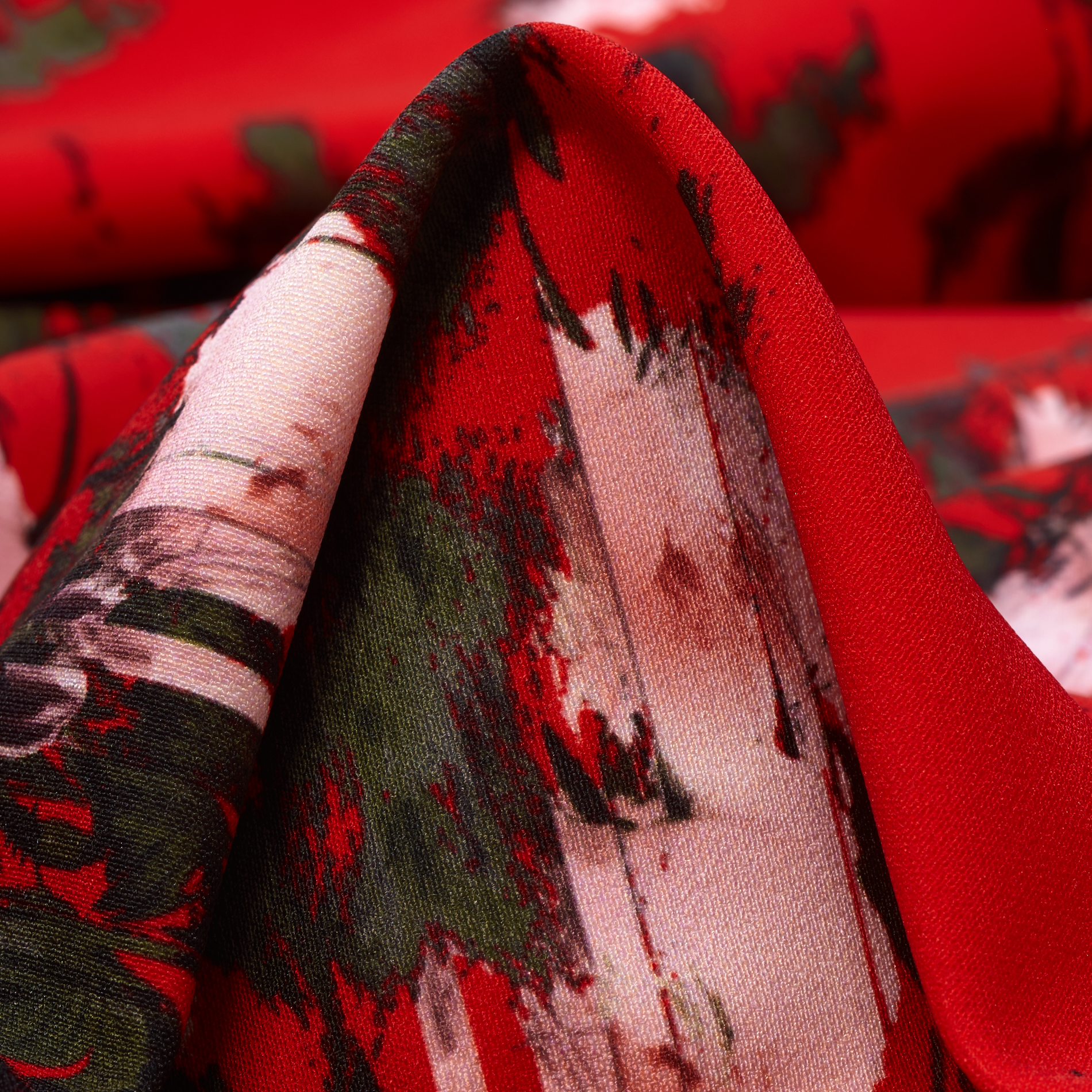 Crêpe, Stampato, Floreale, True Red (F000034614)