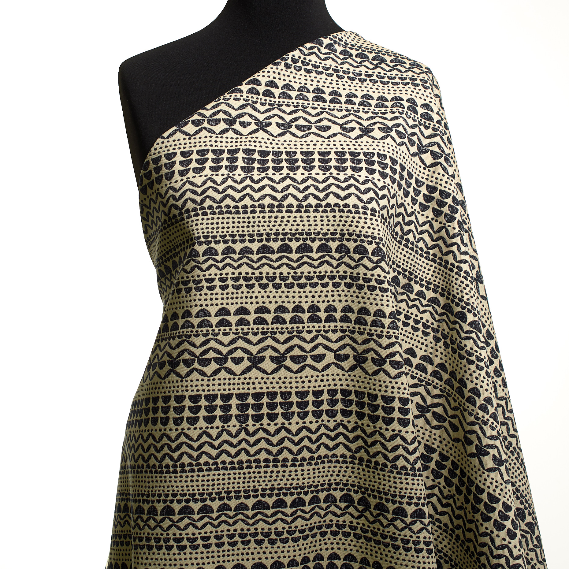 JACQUARD DOUBLE, COTTON, ELASTIC, IVORY&GRAPHITE