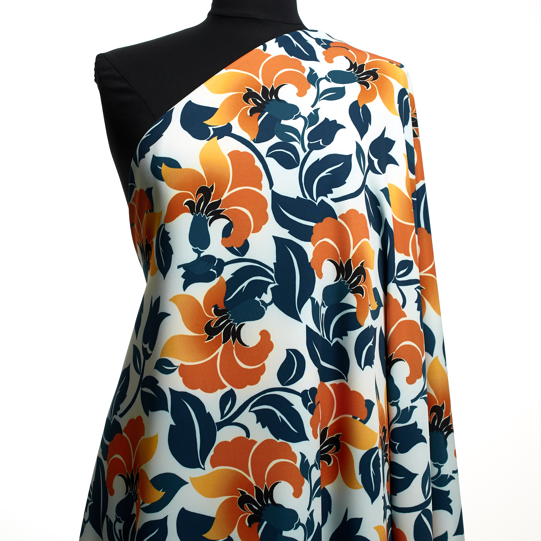 CRÊPE, FLORAL, SAXONY BLUE