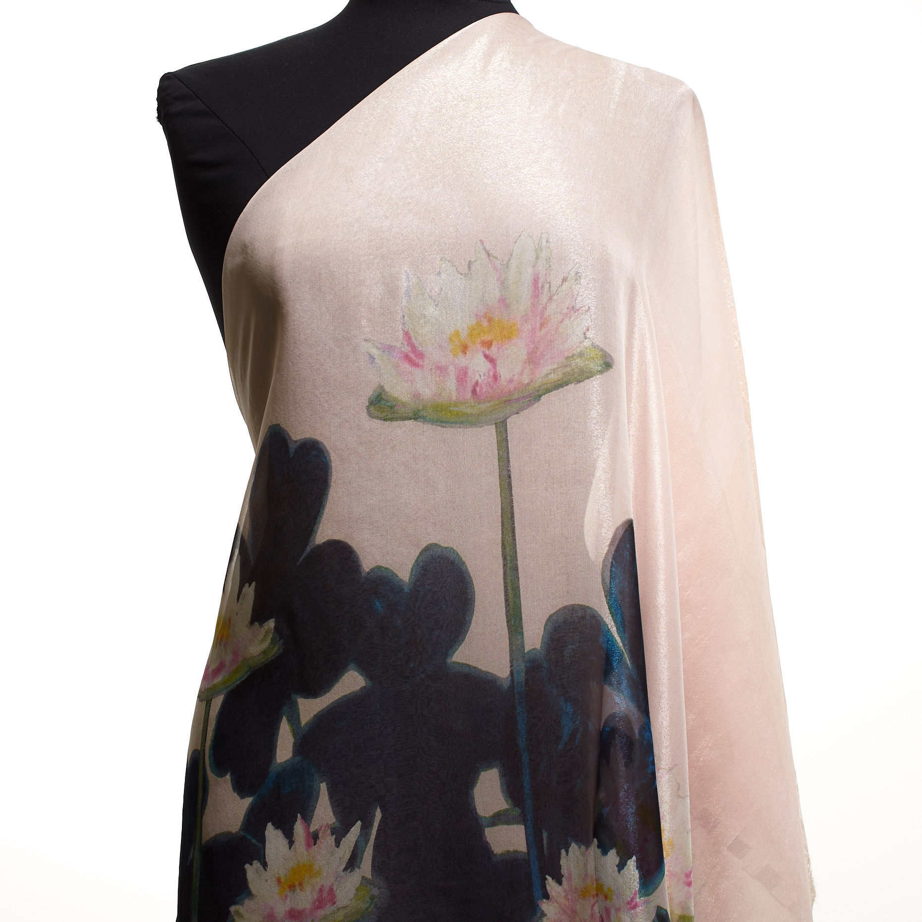 Silk, Crêpe, Printed, Silver