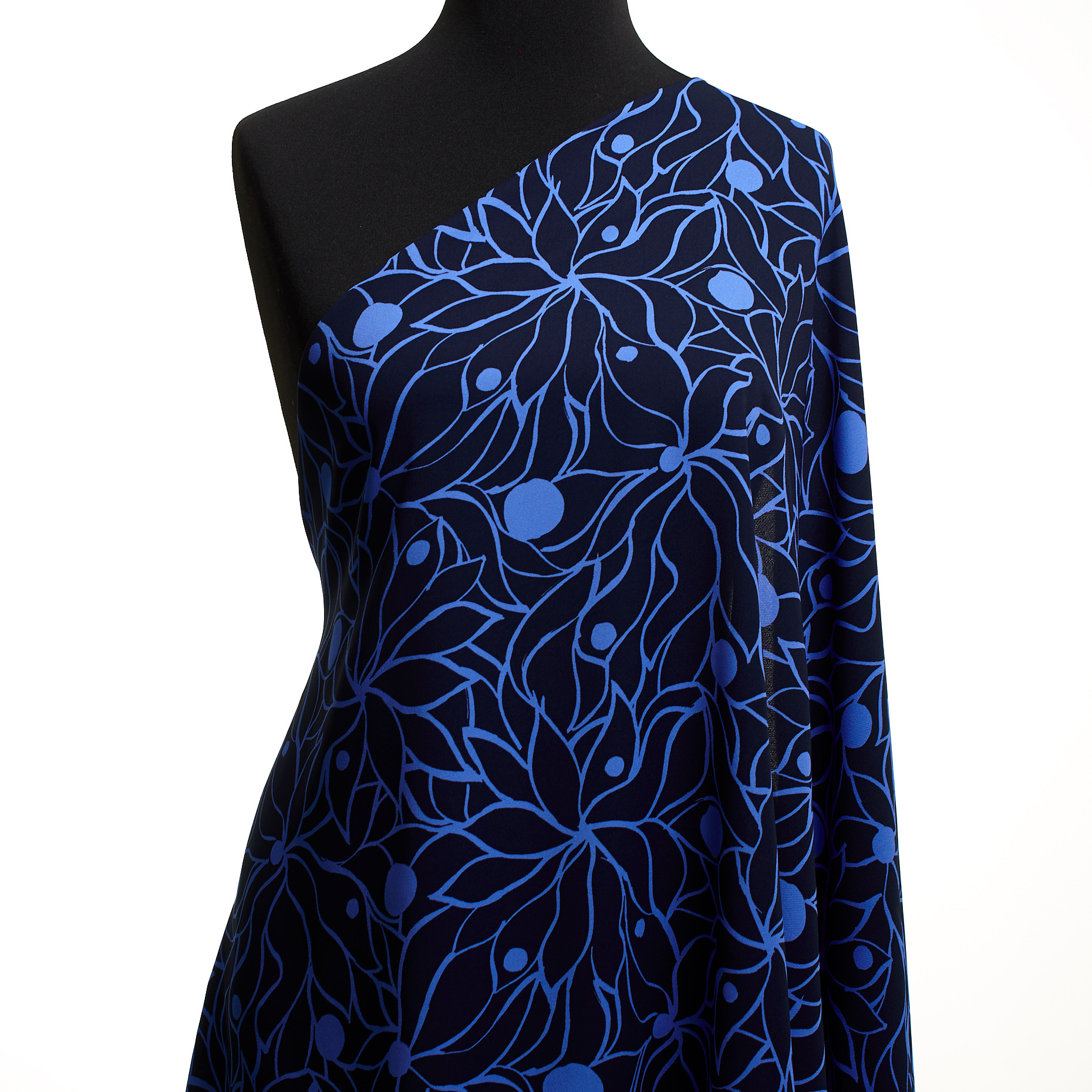 CRÊPE DE CHINE, VISCOSE, PRINTED, CORNFLOWER BLUE&PARISIAN NIGHT