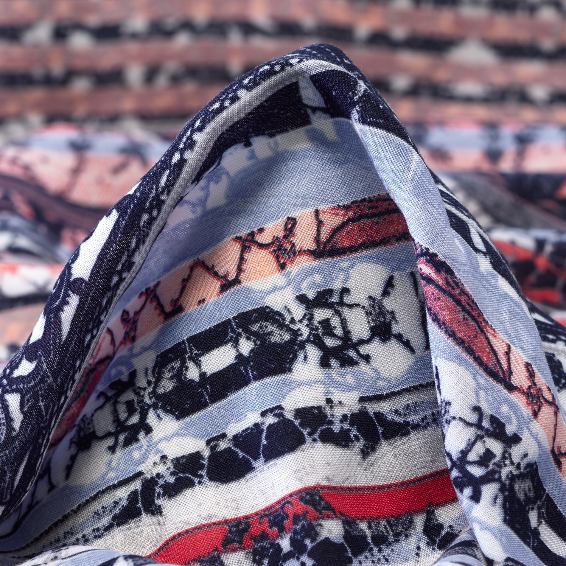 VISCOSE, PRINTED, XENON BLUE&RED ALERT