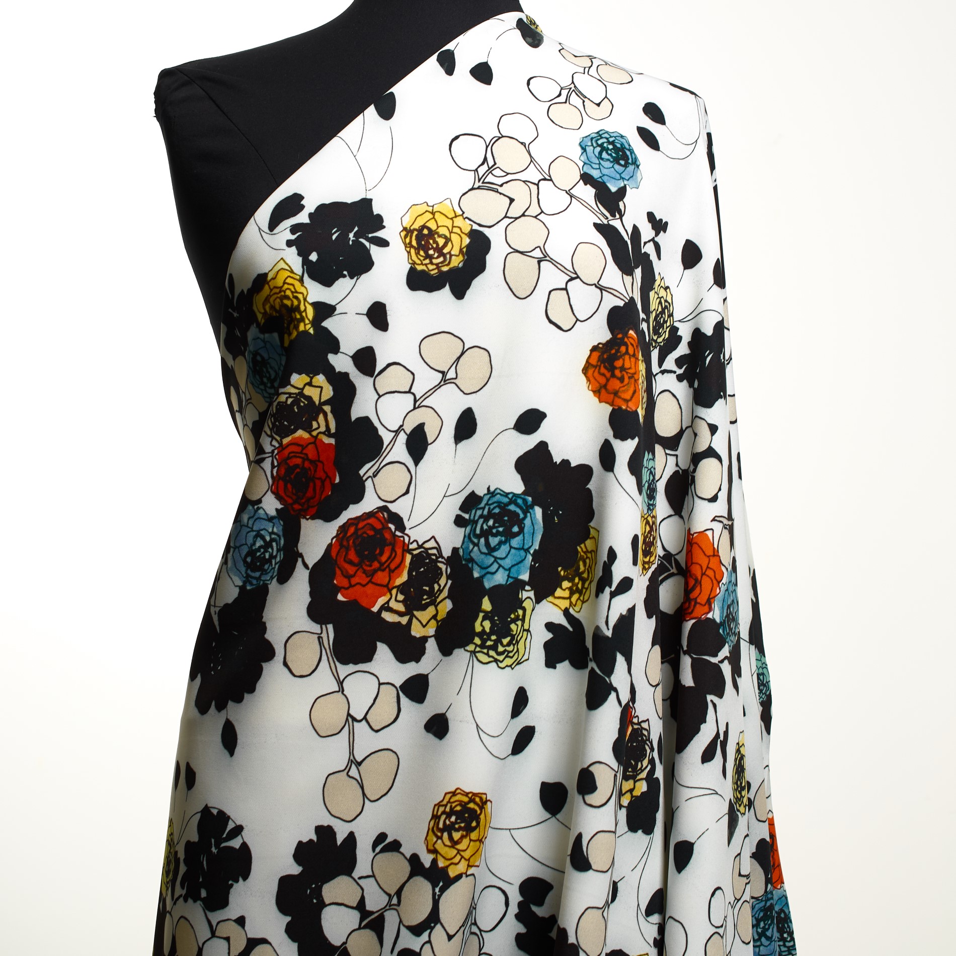 TWILL, FLORAL, ELASTIC, WATER LILY&RED ALERT