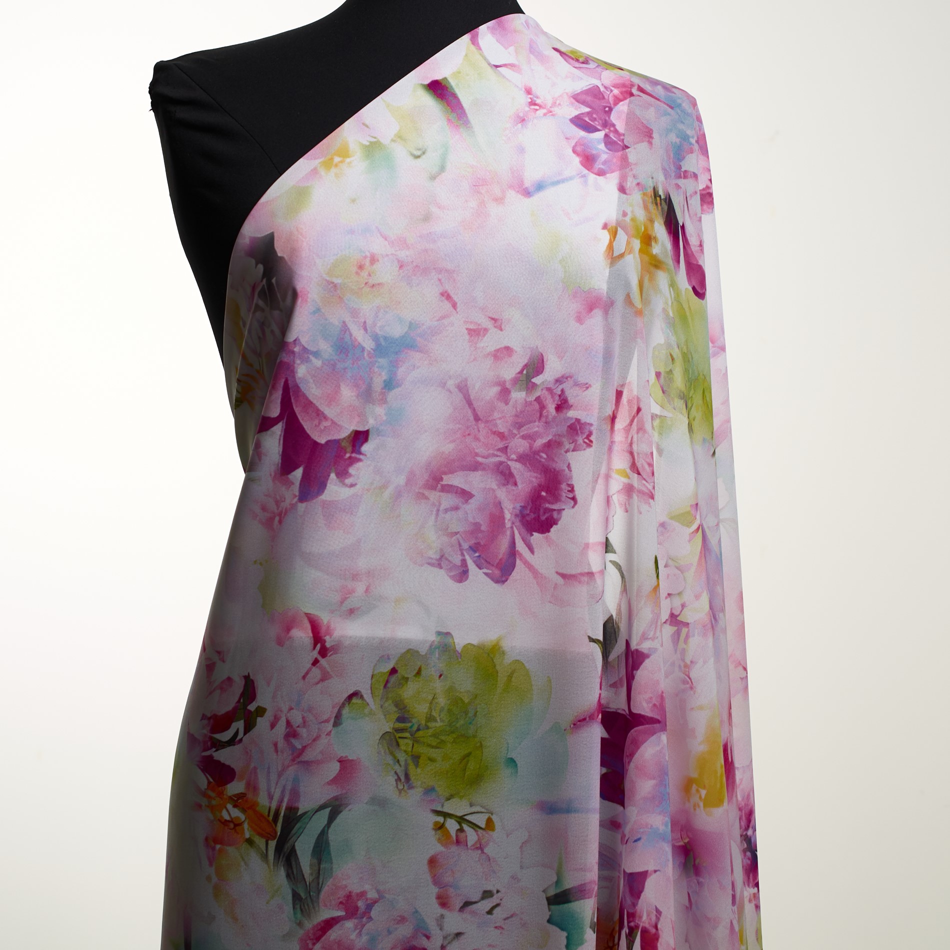 CHIFFON, PRINTED, FLORAL, BRILLIANT WHITE&AZALEA PINK