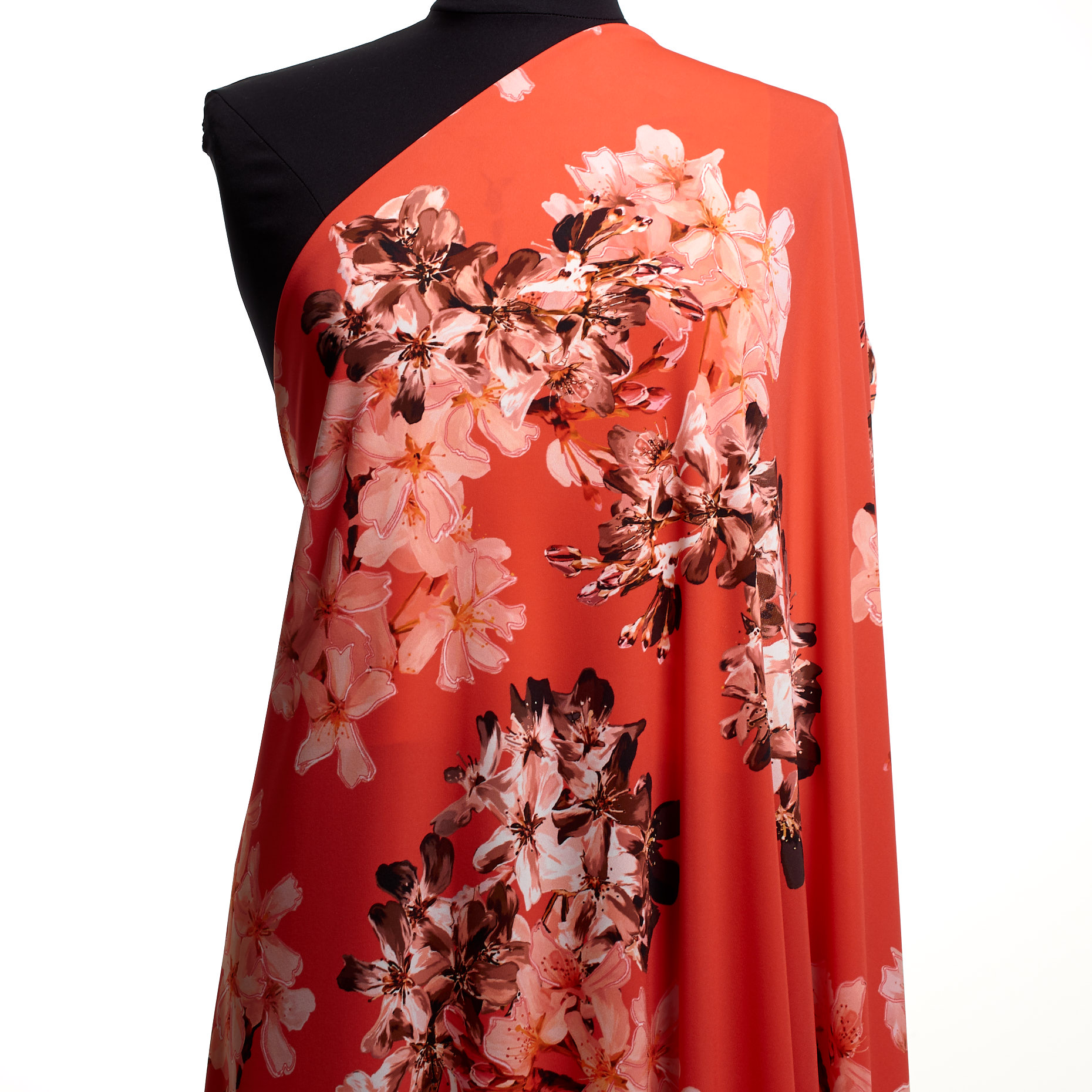 Crêpe, Printed, Floral, Hot Coral