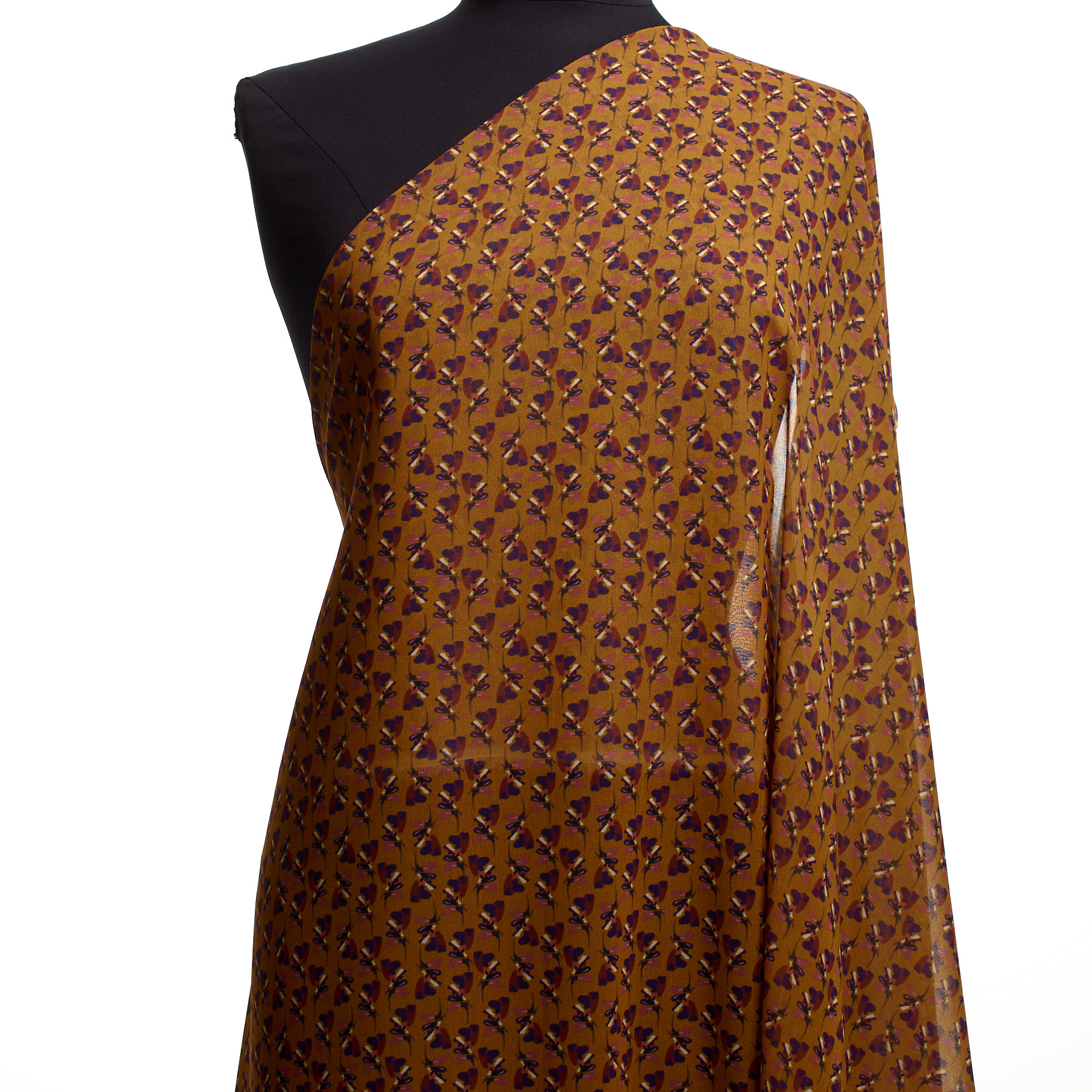 Crêpe, Floral, Transparent, Golden Ochre&Raven Black