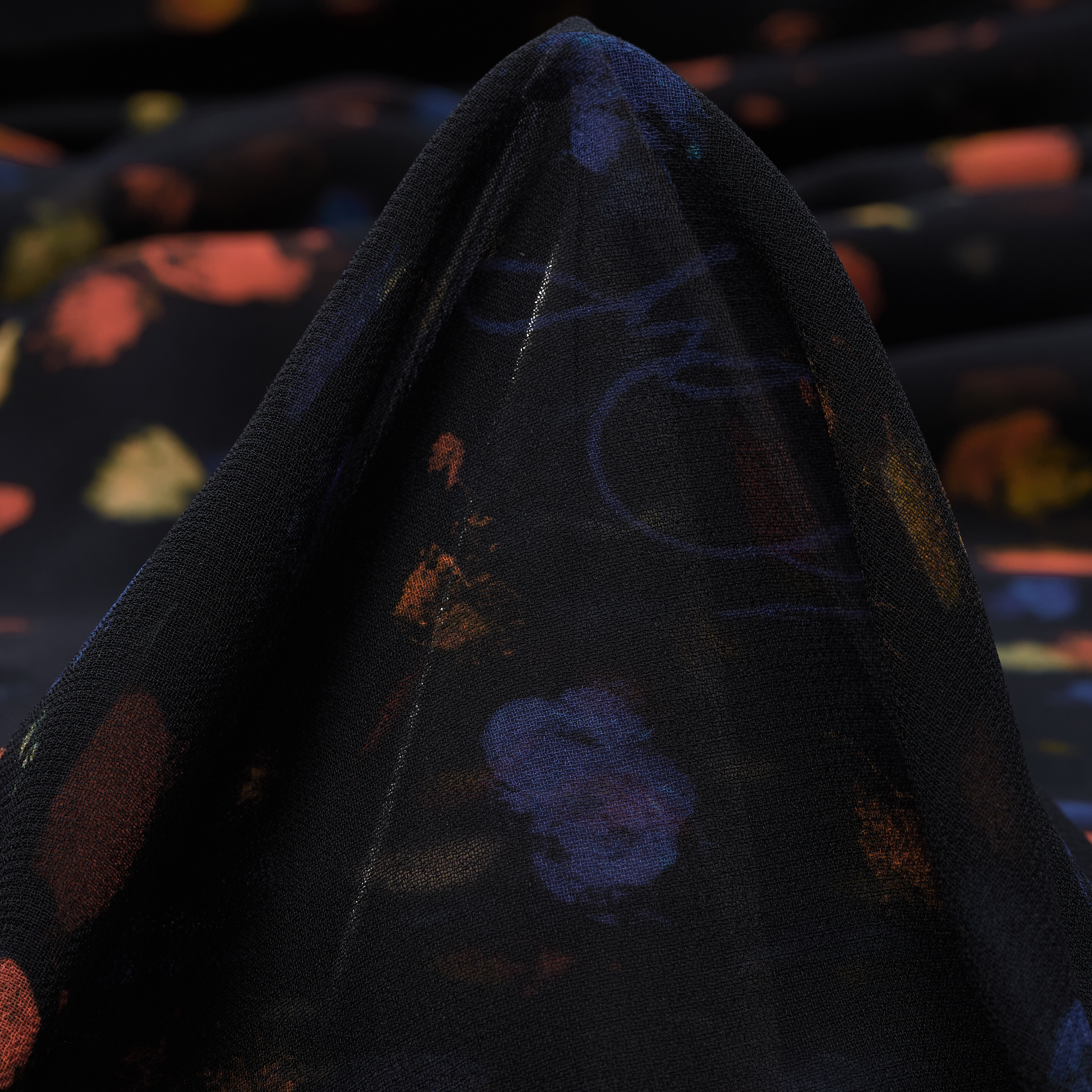 Crêpe, Estampado, Transparente, Blue Nights&Deep Sea Coral