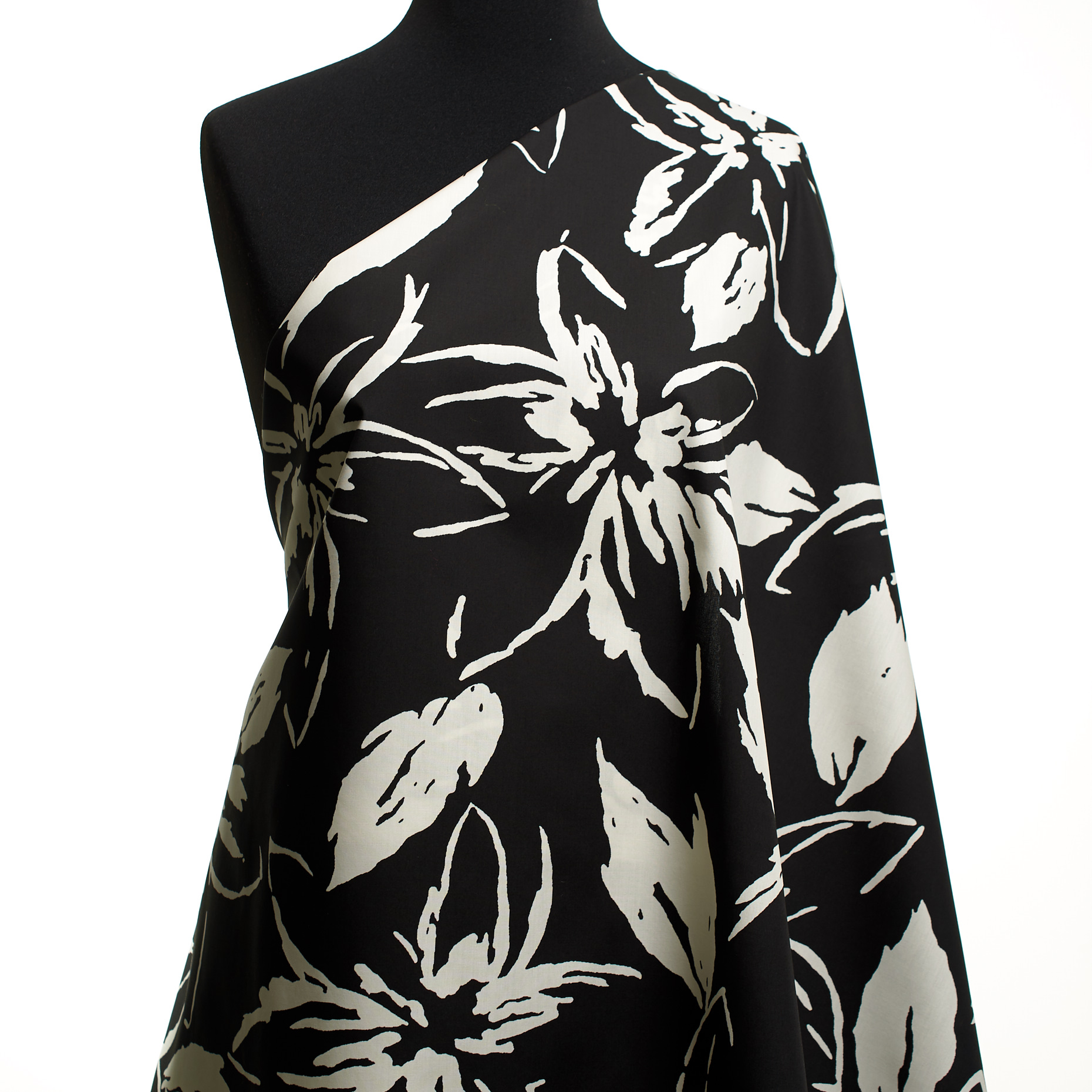 POPLIN, COTTON, PRINTED, LUCENT WHITE&RAVEN BLACK