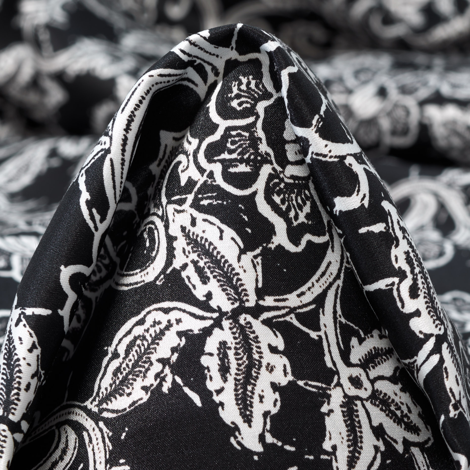 SATIN, SILK, FLORAL, BLACK&WHITE