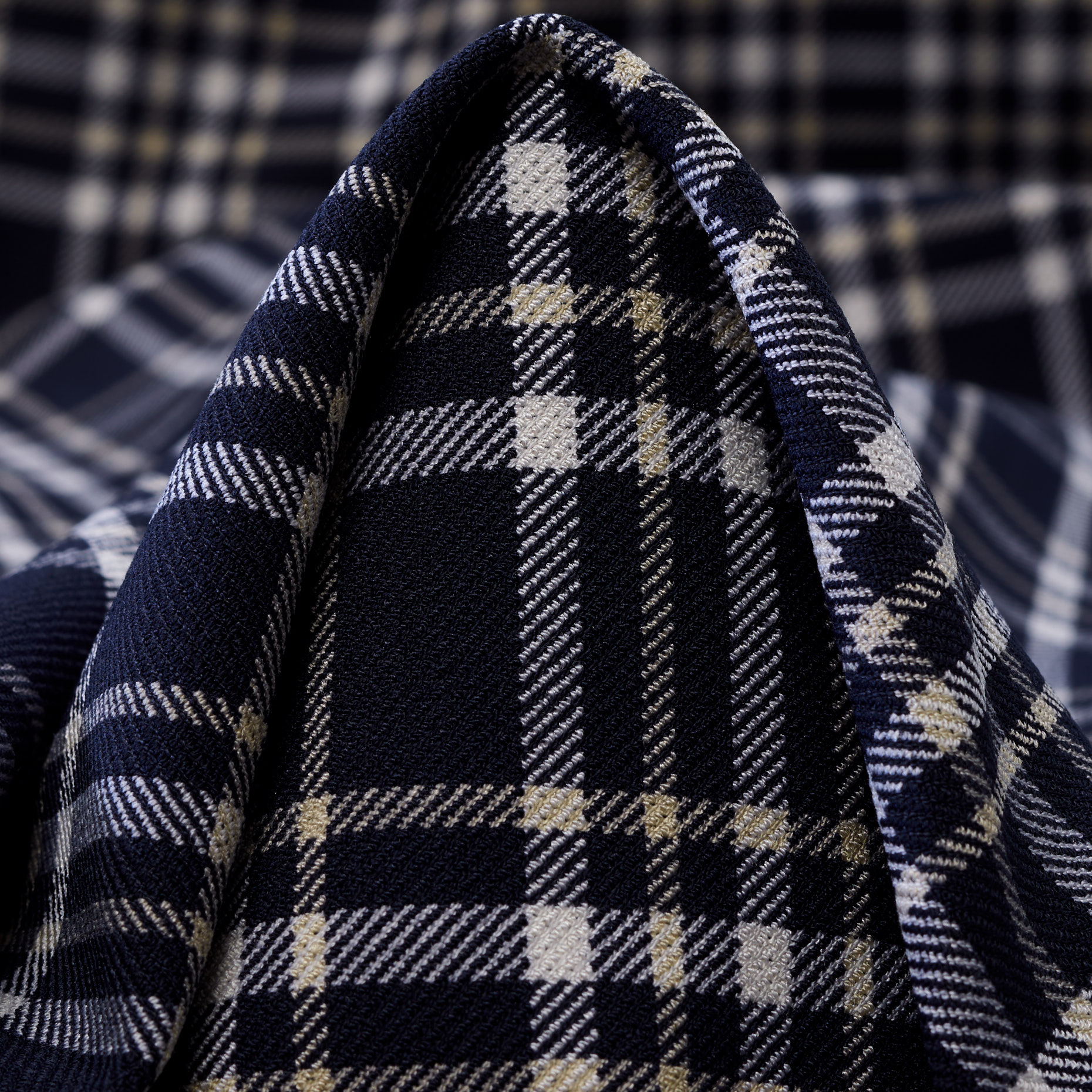 Double, Viscose Blend, Check, Dark Blue&Kit