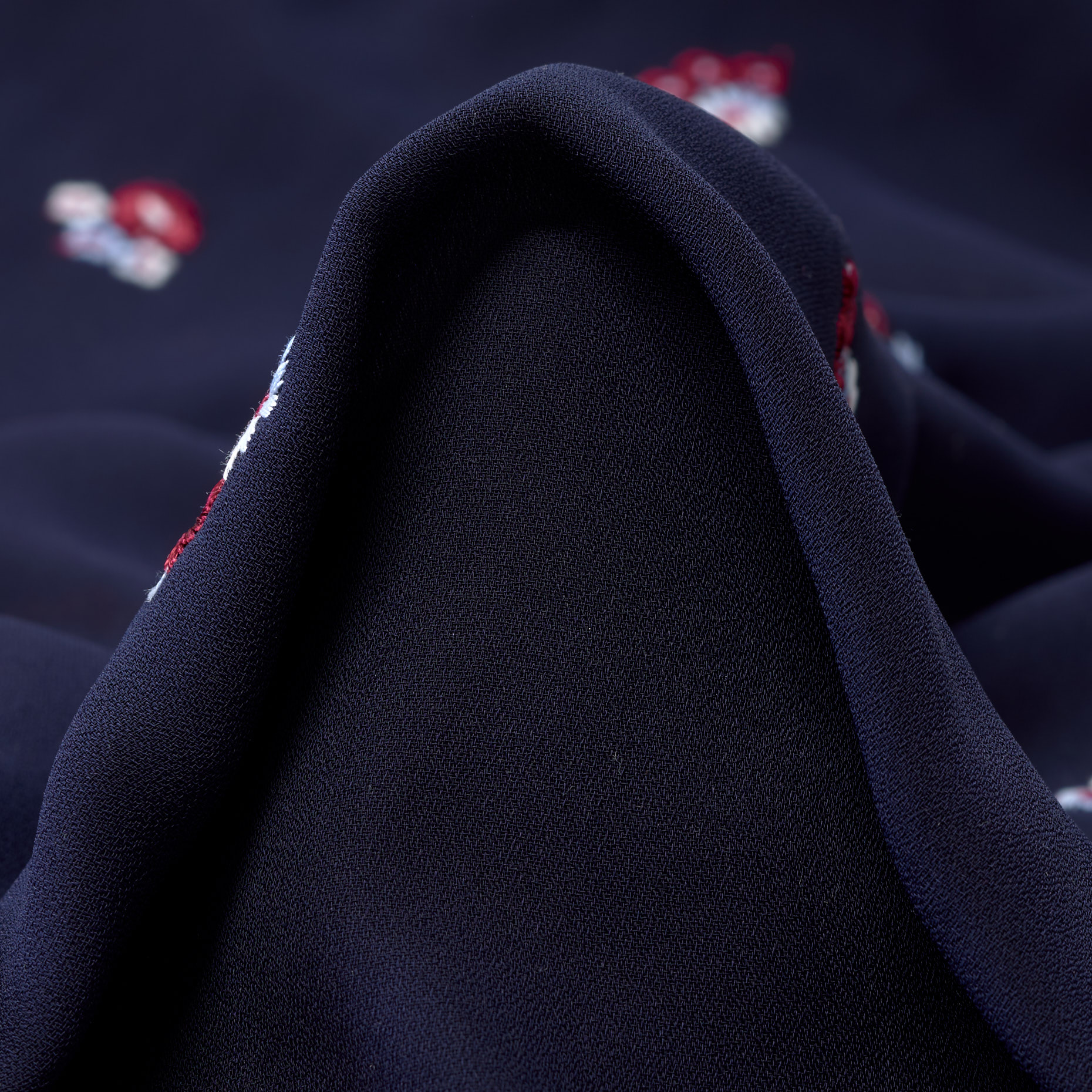 CRÊPE DE CHINE, EMBROIDERED, FLORAL, SAVVY RED&PARISIAN NIGHT