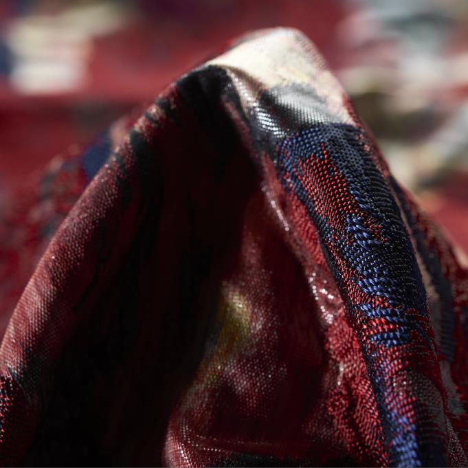 Jacquard, Floral, Glänzend, Dusty Carmine