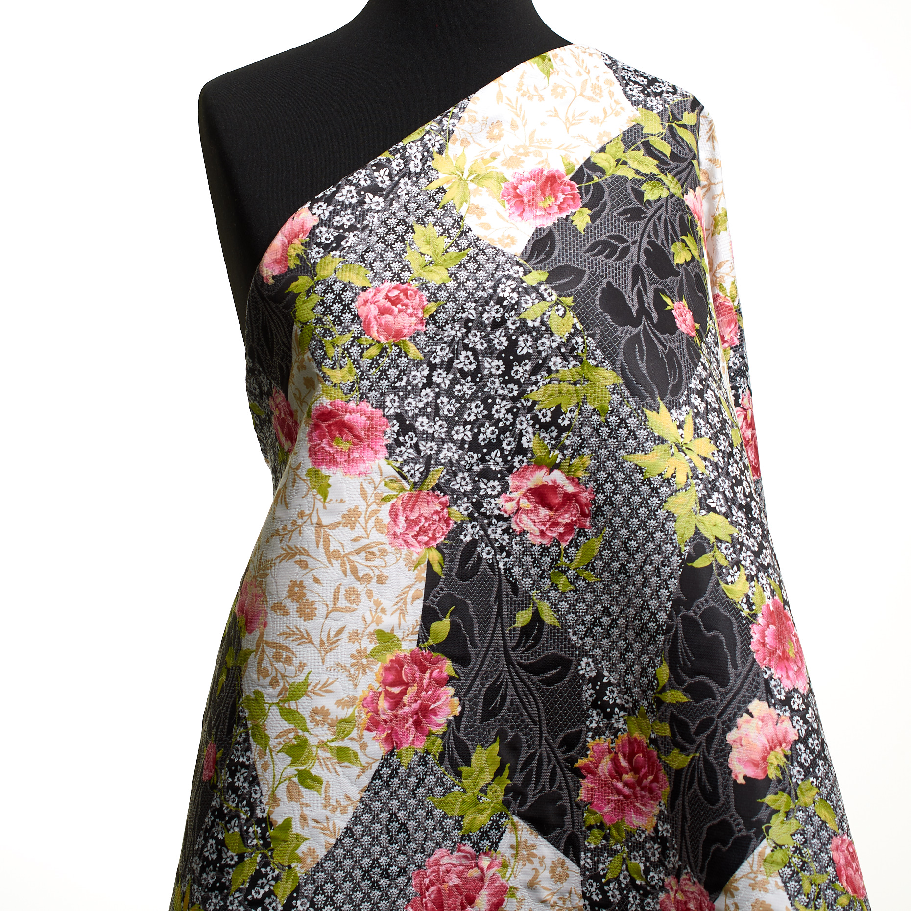 Jacquard, Cotton Blend, Floral, Raspberry&Snow White