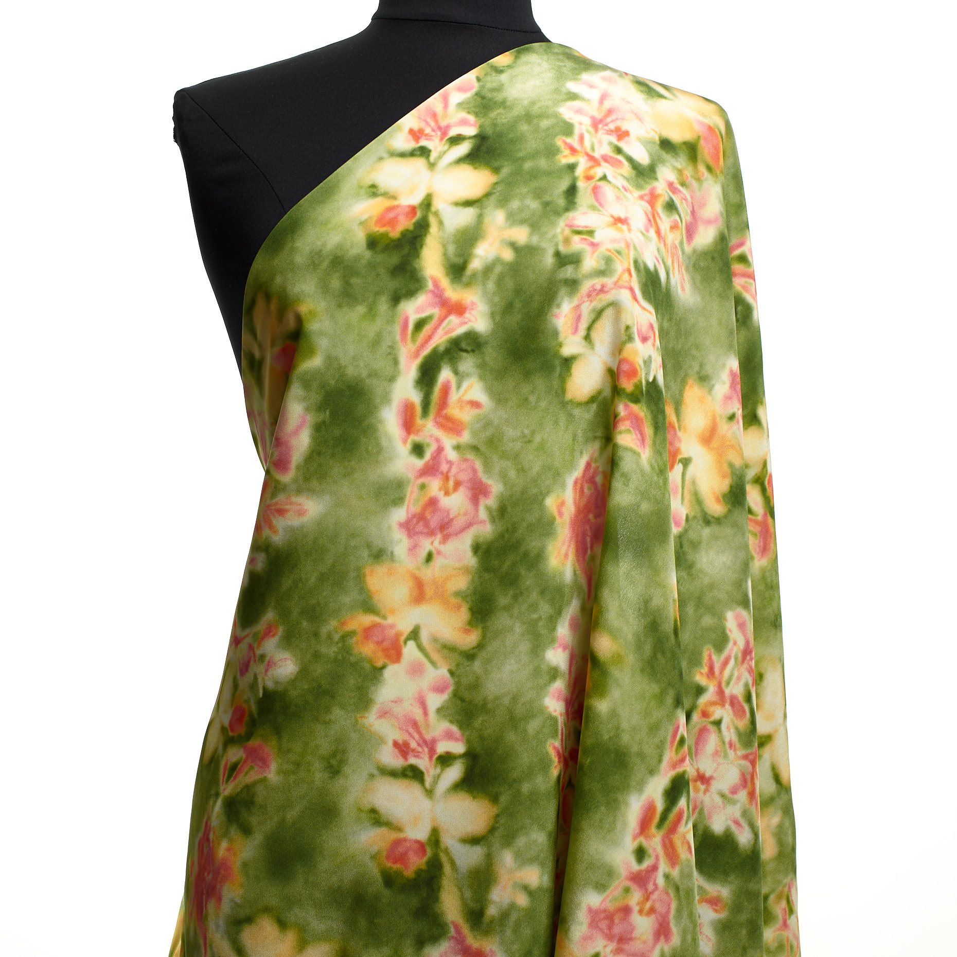 Crêpe, Silk, Printed, Kale&Fuchsia Pink
