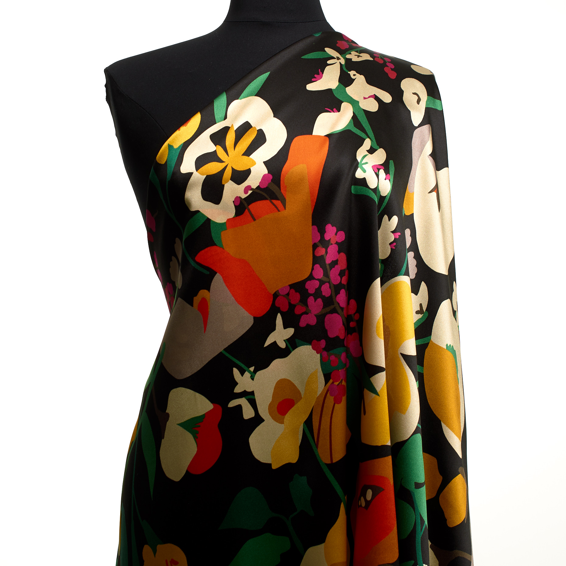 Satin, Silk, Printed, Biscotti&Raven Black