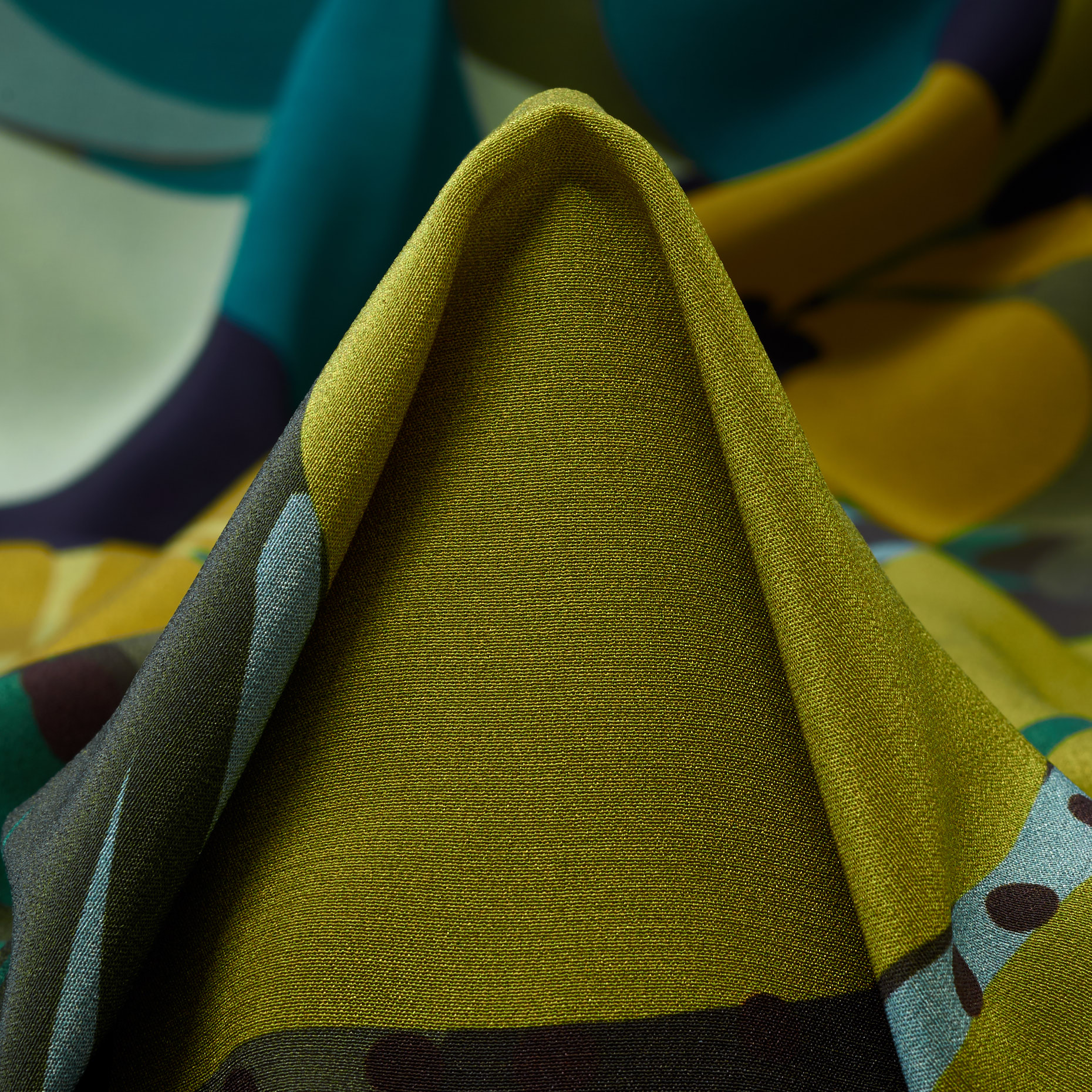 Crêpe, Seta, Stampato, Golden Cypress&Purple Velvet