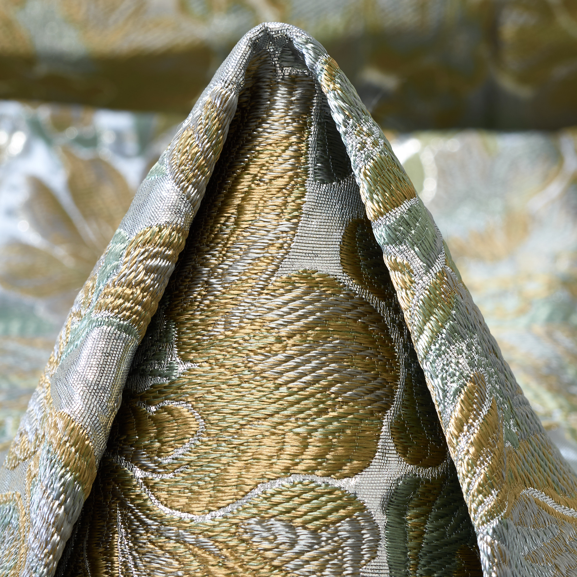 JACQUARD, ACETATE, TONE ON TONE, SILVER&BURNT OLIVE