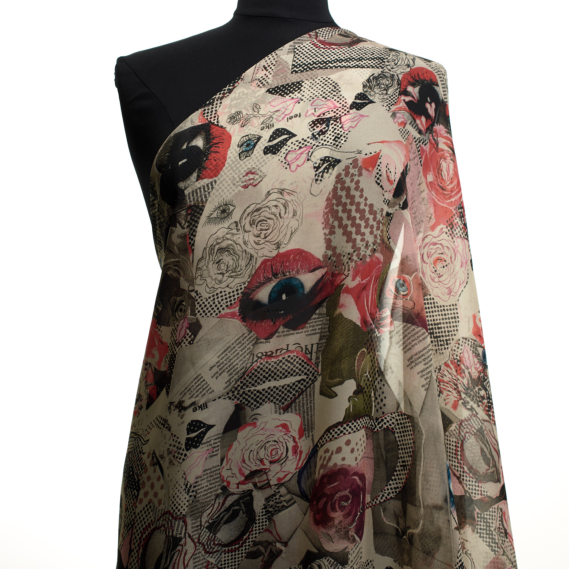 CHIFFON, PRINTED, PALE MAUVE