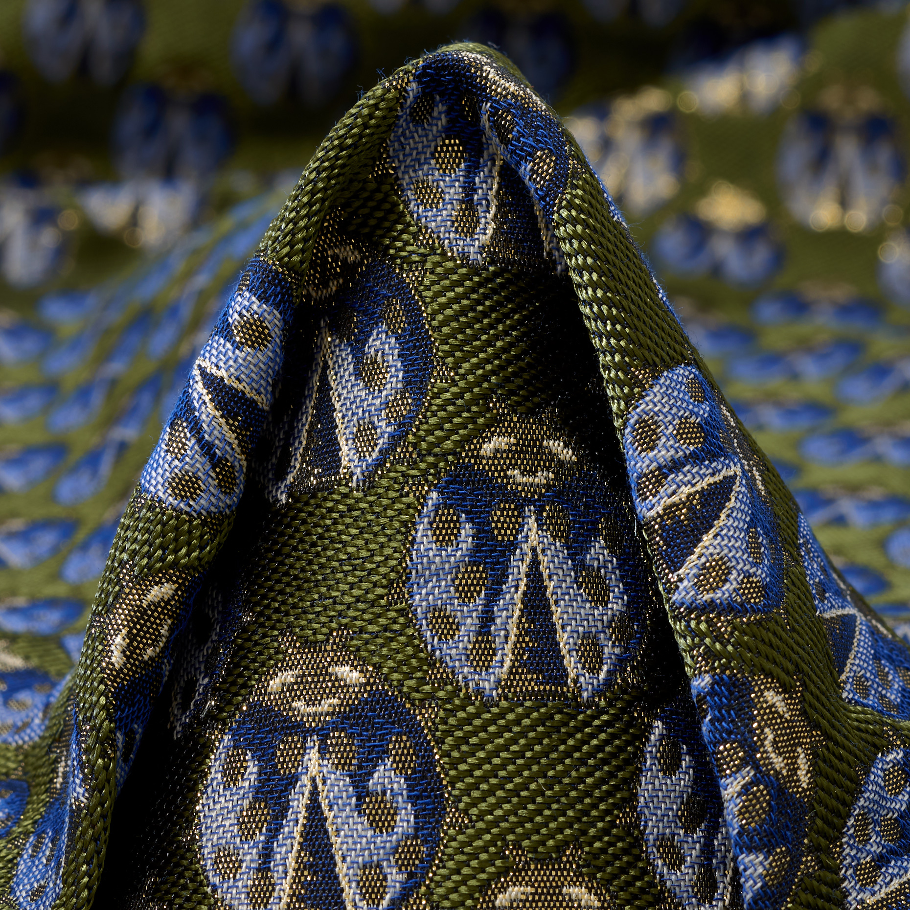Jacquard, Misto Cotone, Metallico, Banana Palm&Blue Quartz