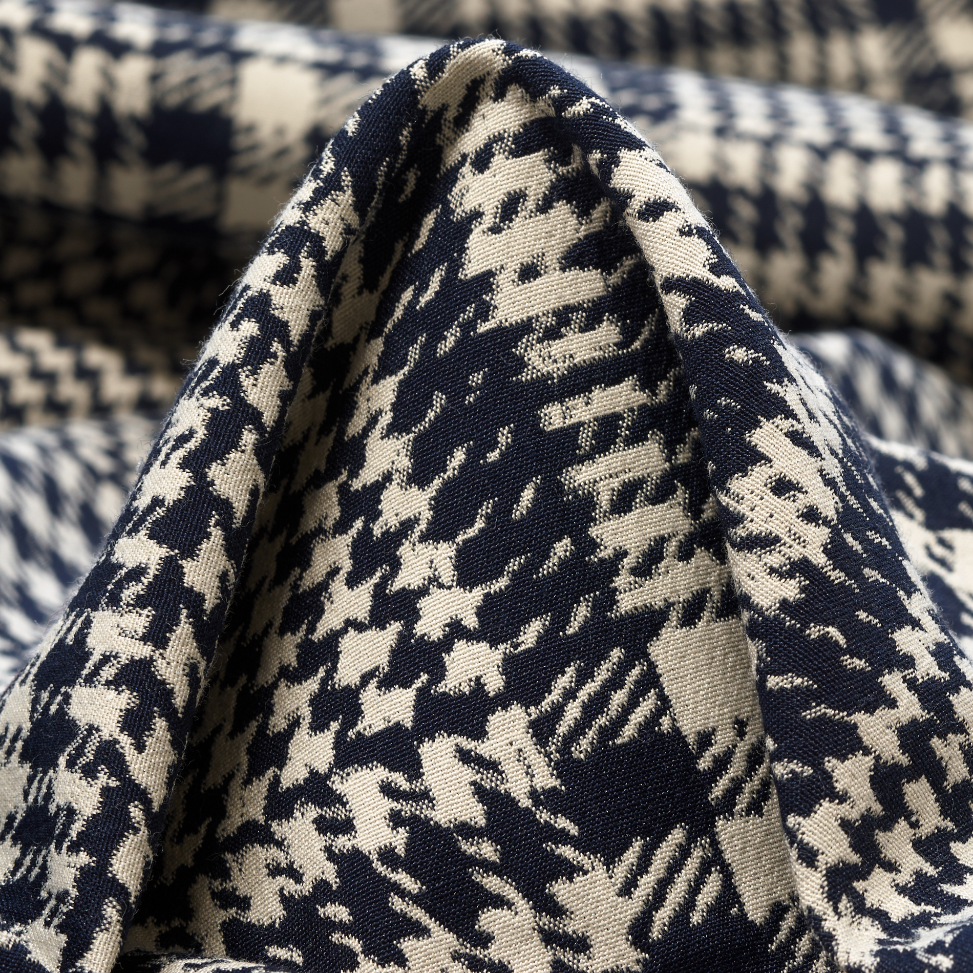 Jacquard, Cotone Elastico, Principe di Galles, Midnight Blue&Ivory (F000035388)