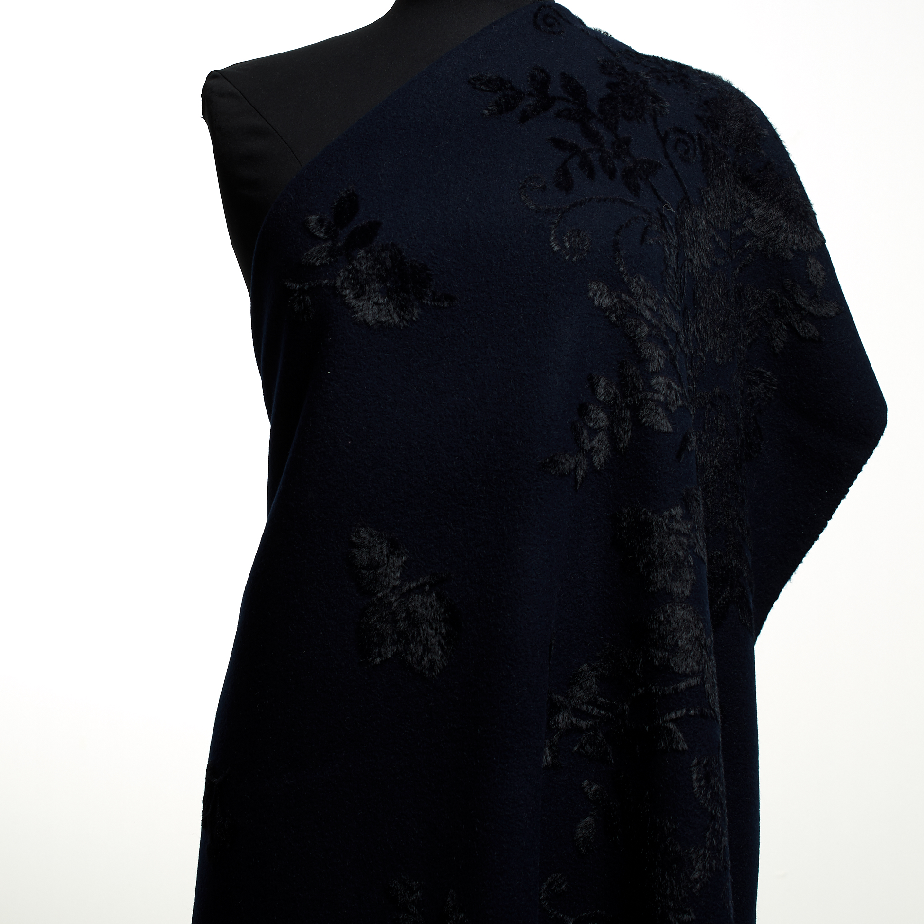 JACQUARD, WOOL, FLORAL, DARK NAVY