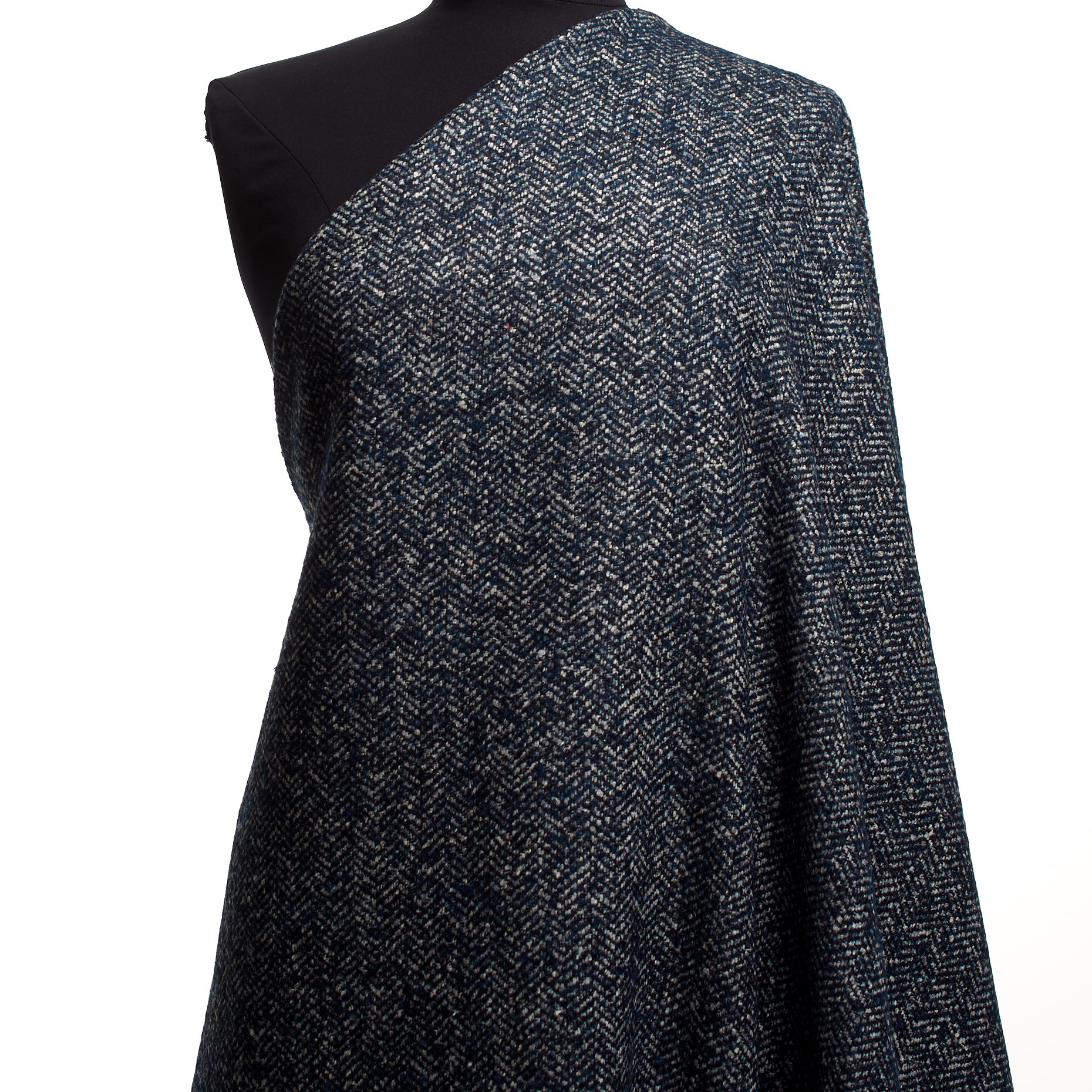 Herringbone, Wool Blend, Midnight Blue&Snow White