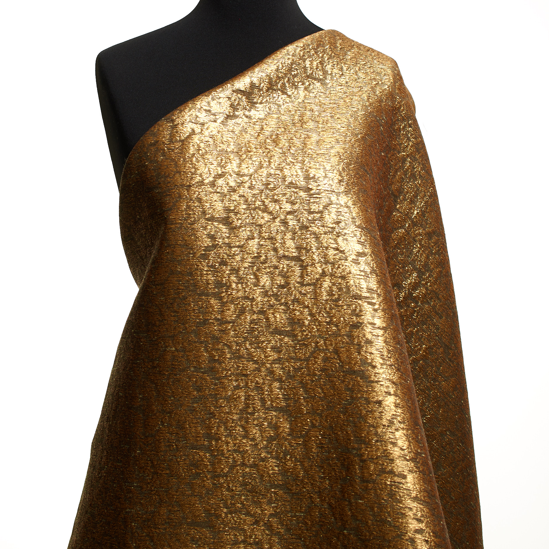 Żakard, Jedwab, Metaliczny, Pale Gold
