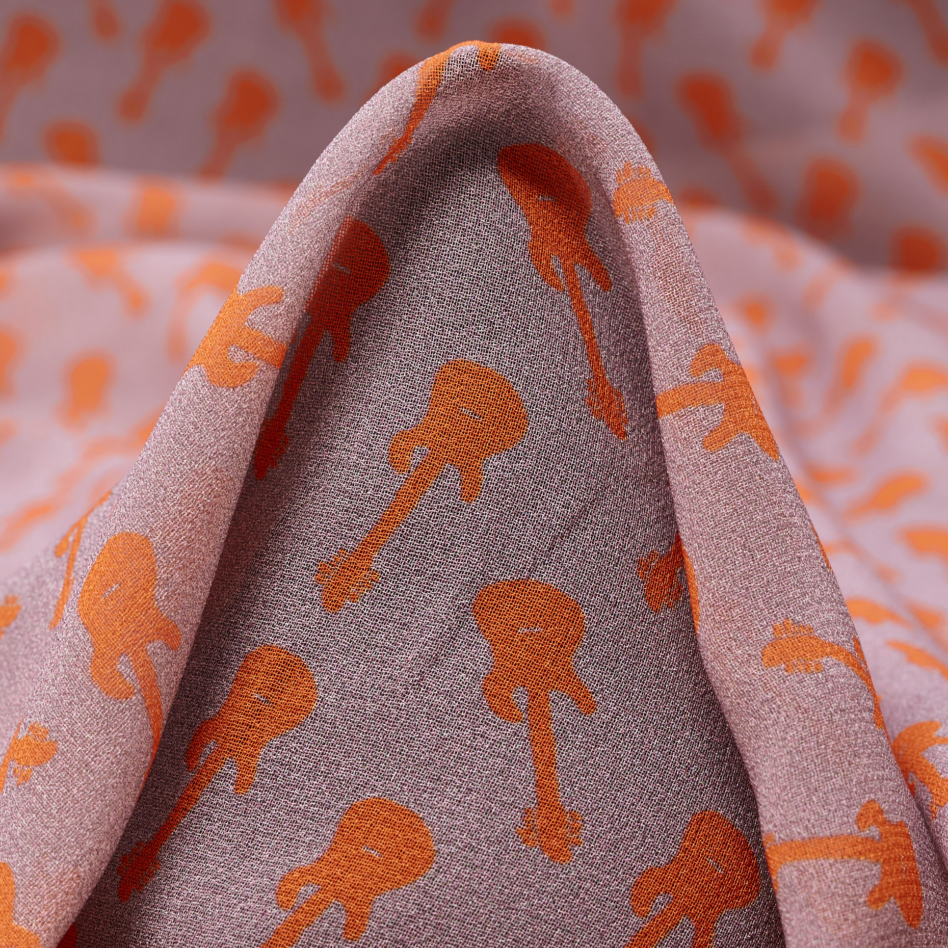 Chiffon, Crêpe, Stampato, Dusty Orchid&Persimmon Orange