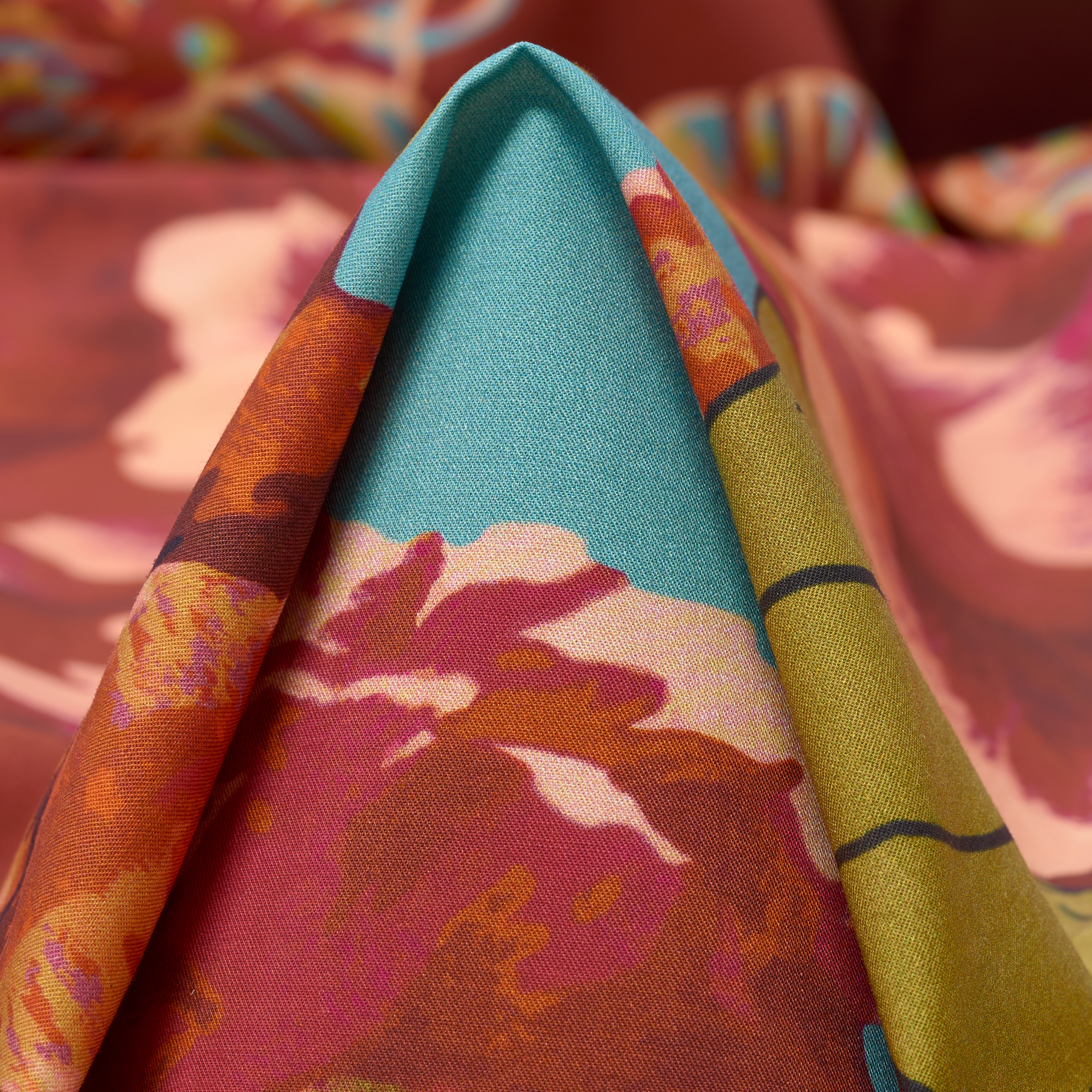 Popeline, Cotone, Floreale, Coral&Aqua Haze
