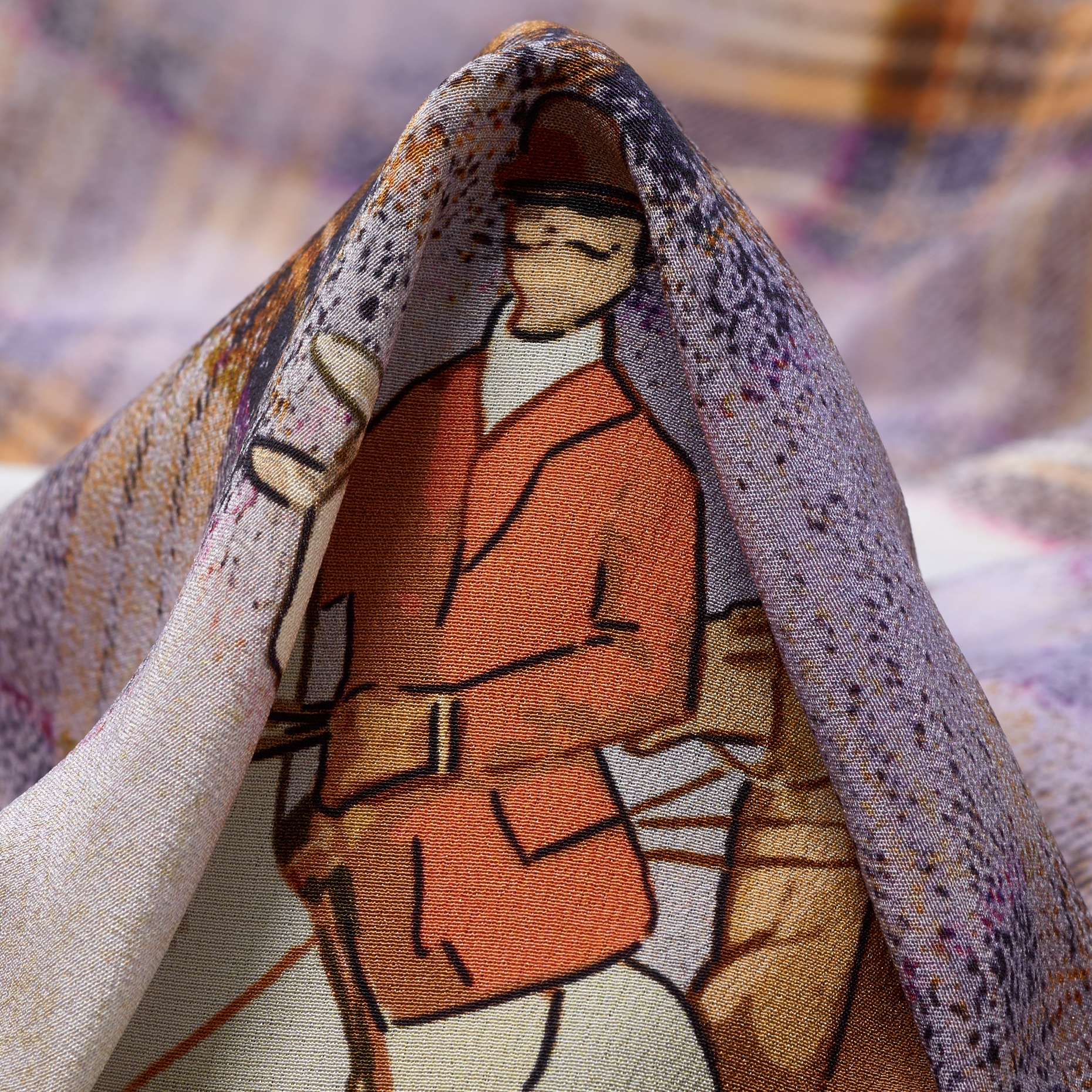 Crêpe, Seide, Bedruckt, Lavender Fog&Praline